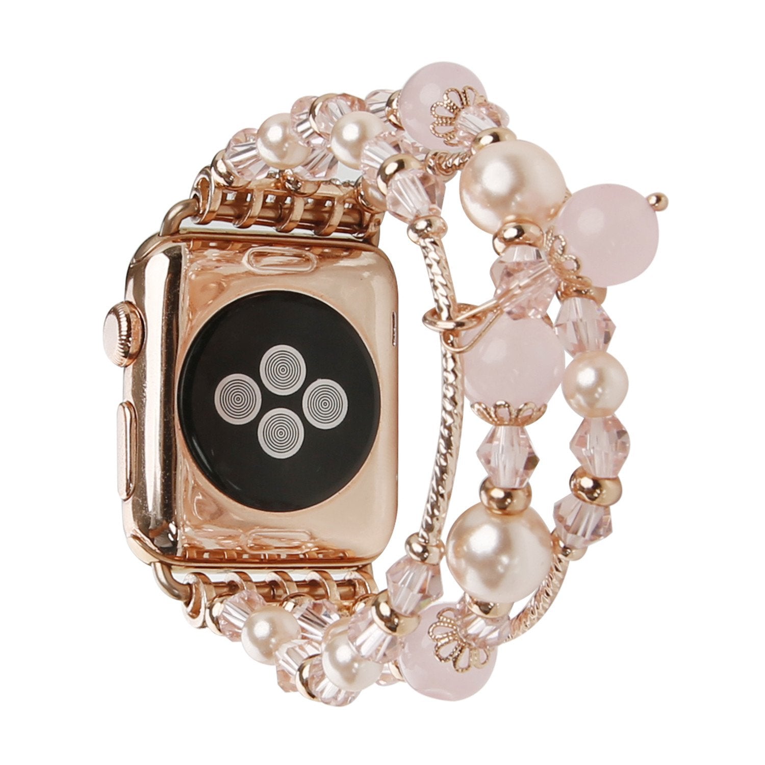 Gemek Compatible With Apple Watch Band 38/40/41Mm Rose Gold Women Pearl Bracelet Strap, Fashion Handmade Elastic Agate Replaceme