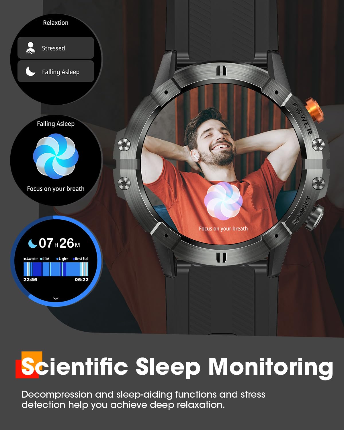 Smart Watches For Men, Bluetooth Call Military Smart Watch, Waterproof Fitness Tracker With Heart Rate/Blood Oxygen/Sleep Monito