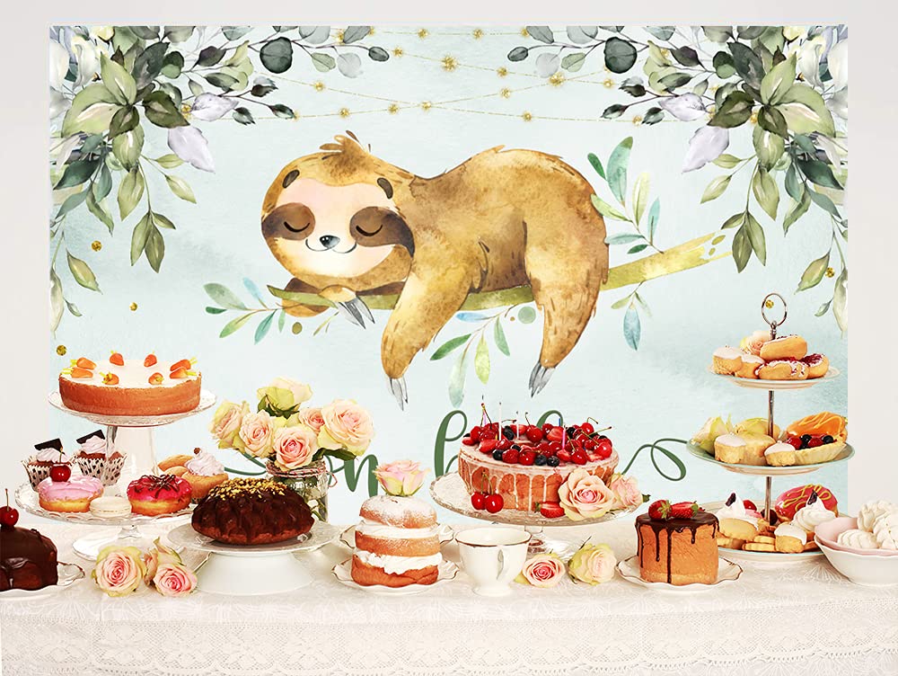 Ticuenicoa 5X3Ft Sloth Baby Shower Backdrop Oh Baby Backdrops For Babyshower Party Green Leaves Jungle Animals Photo Background