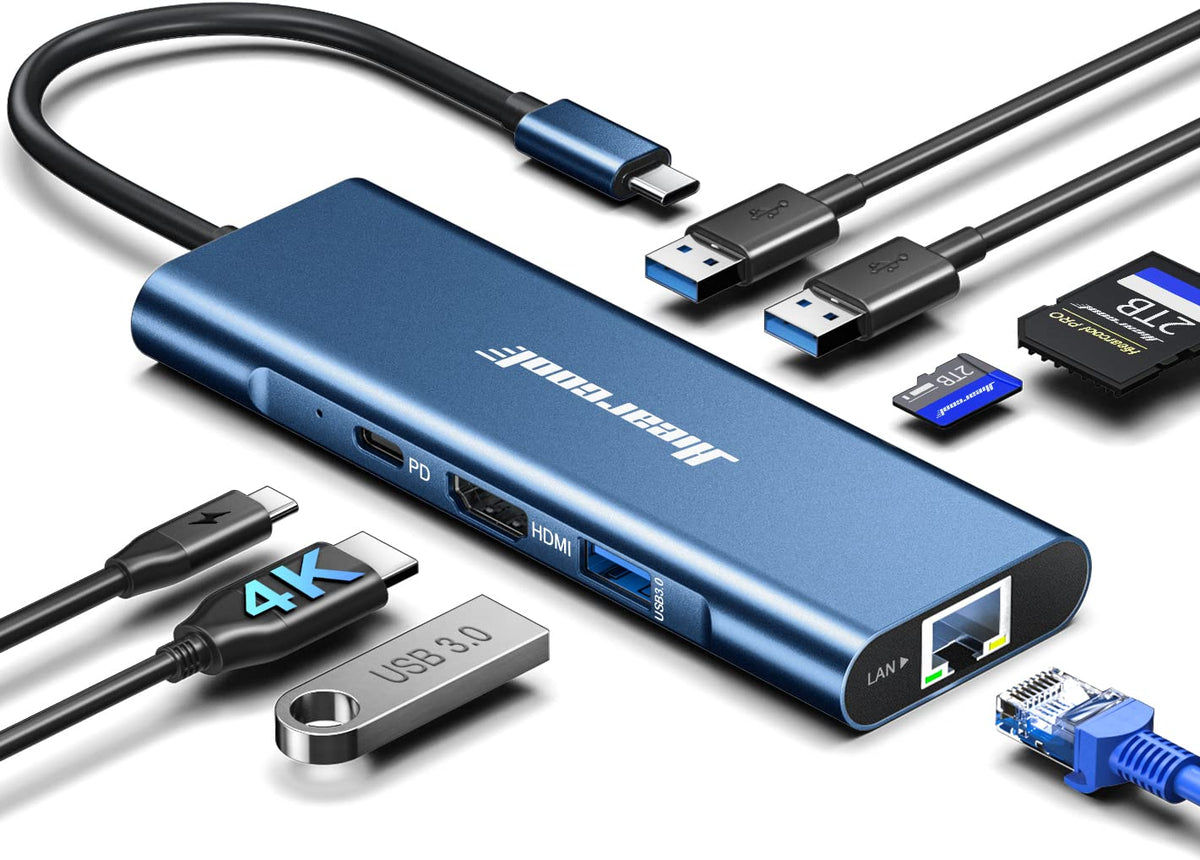 Hiearcool Usb C Hub, 8In1 Usb C To 4K 60Hz Hdmi Docking Station, Usb C Ethernet Multi Port Adapter 100W Pd Usb C Dock Compatible