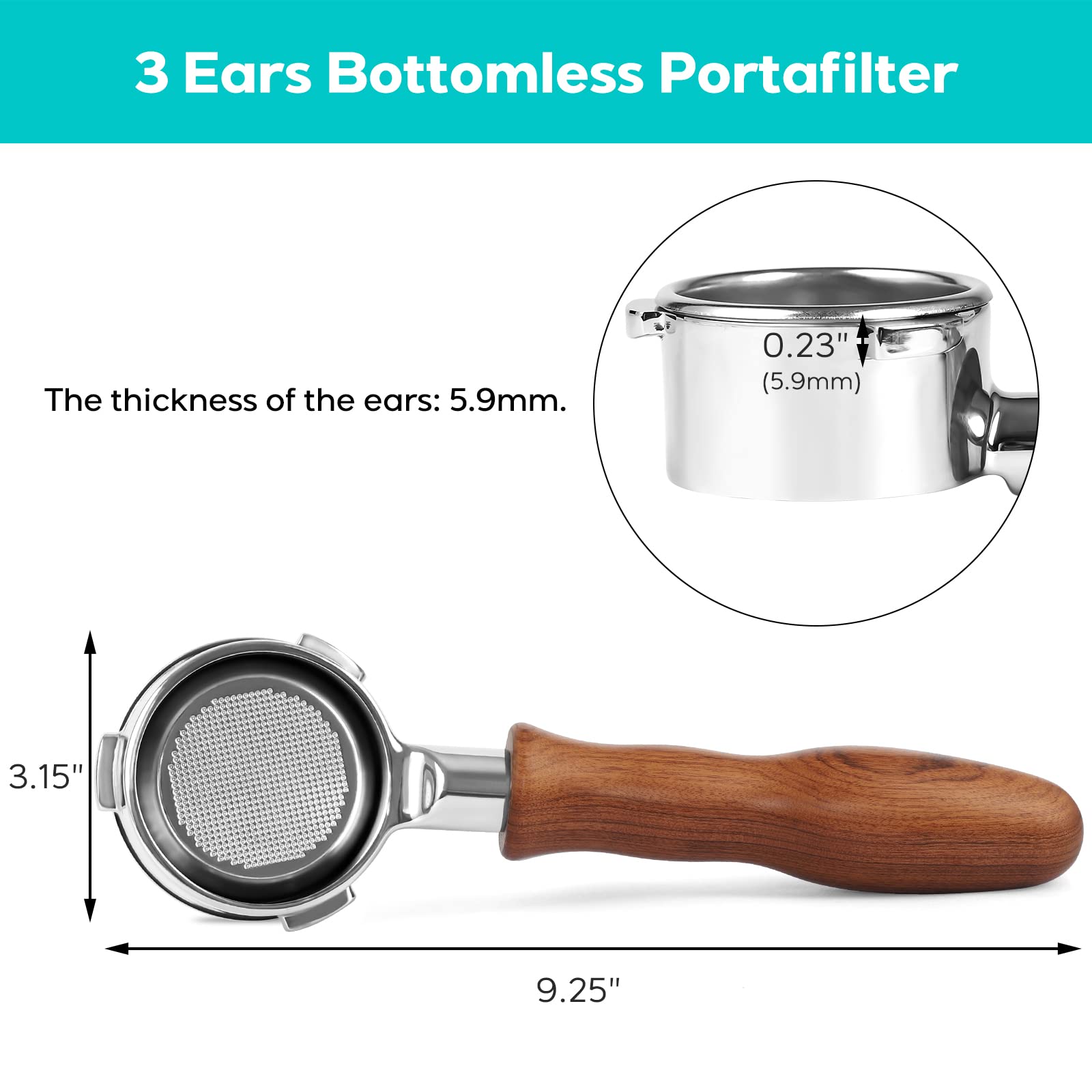 58Mm Bottomless Portafilter, 3 Ears Professional Espresso Portafilter With Filter Basket And Puck Screen, Compatible With Casabr
