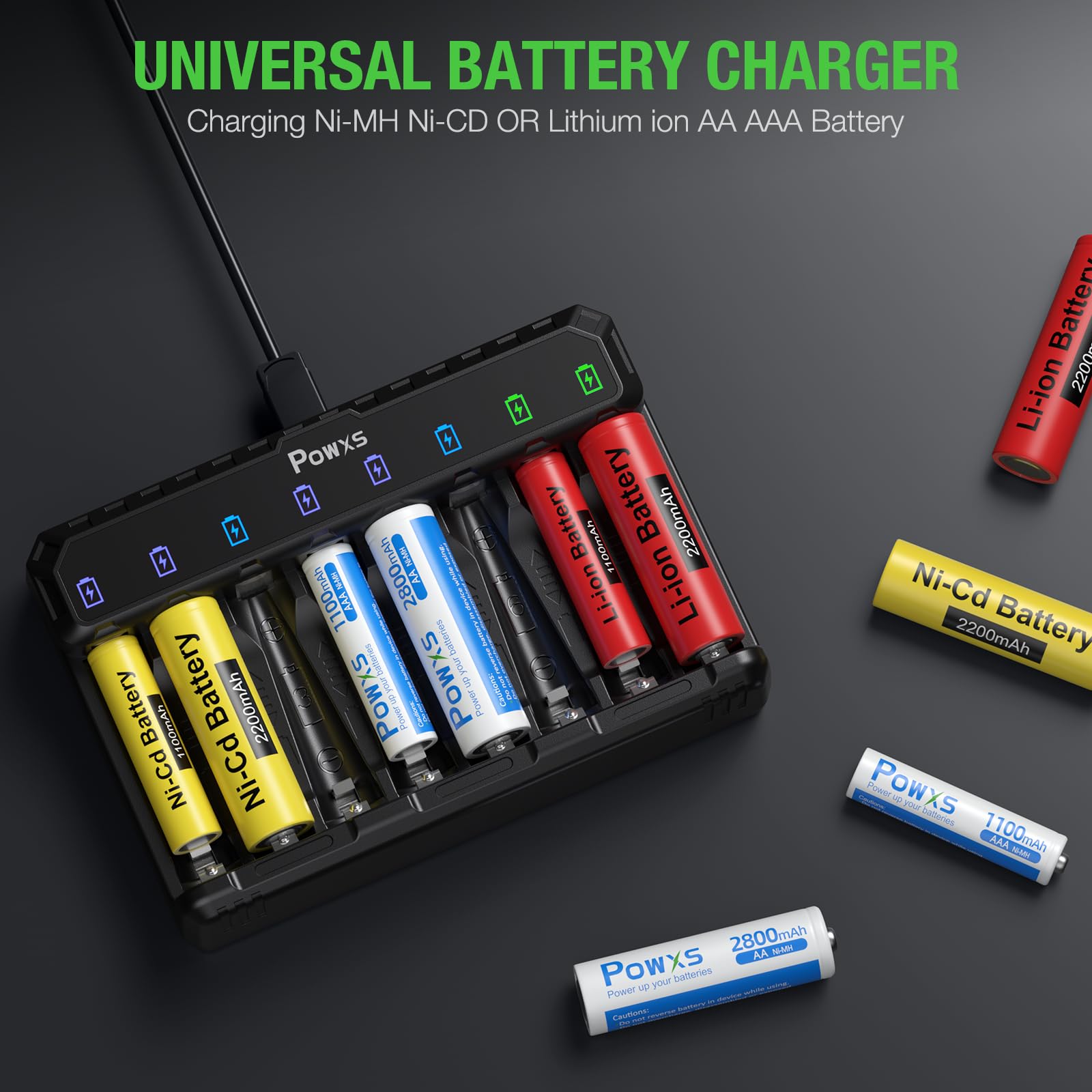 Powxs Rechargeable Aa Batteries With Charger, 8 Count 2800Mah Ultra Durable And Low Self Discharge Ni Mh Double A Batteries, Wit
