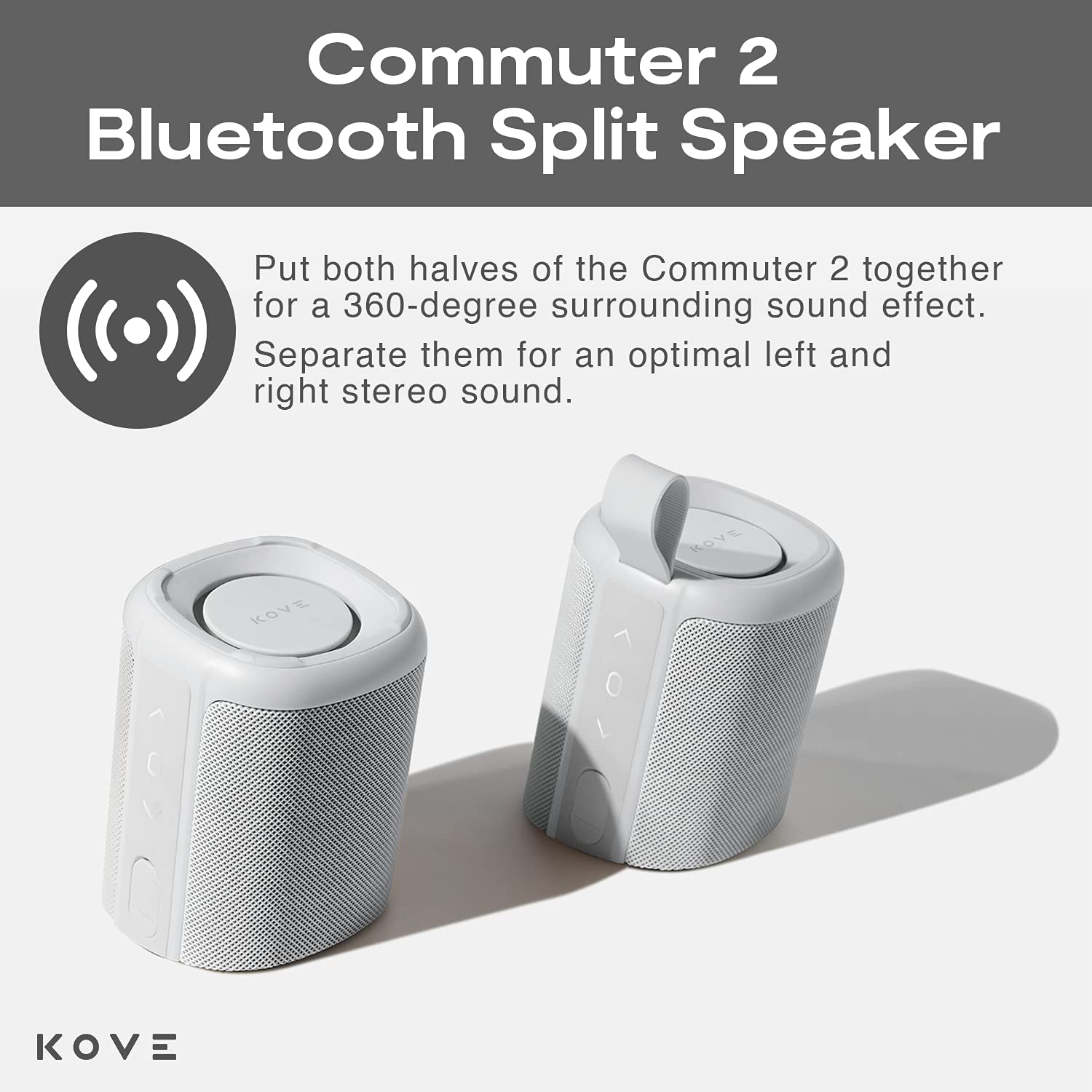 Kove Commuter 2 Portable Speaker   Concrete Bluetooth Speakers, Wireless With Hd Louder Volume, Deep Bass Subwoofer, Microphone, Ipx7 Water Resistant   Perfect Boom Box For Home, Outdoor Or Travel