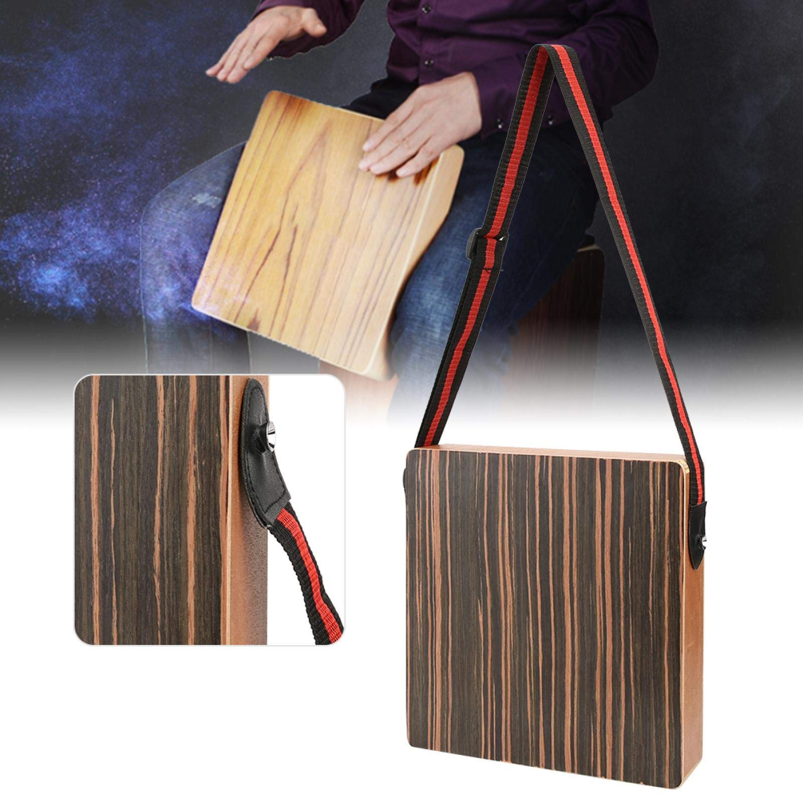 Compact Drum Box, Portable Wooden Drum Box, with Strap Buckle Double Sound Hole for Singers Musicians(Black Wood Color (S0162), 