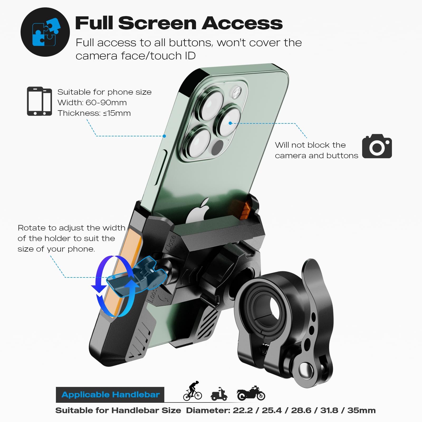 Visnfa New Upgraded Bike Phone Mount Holder Two Connectors Quickly Lock And Release,360Rotatable Bicycle Motorcycle Scooter Acce