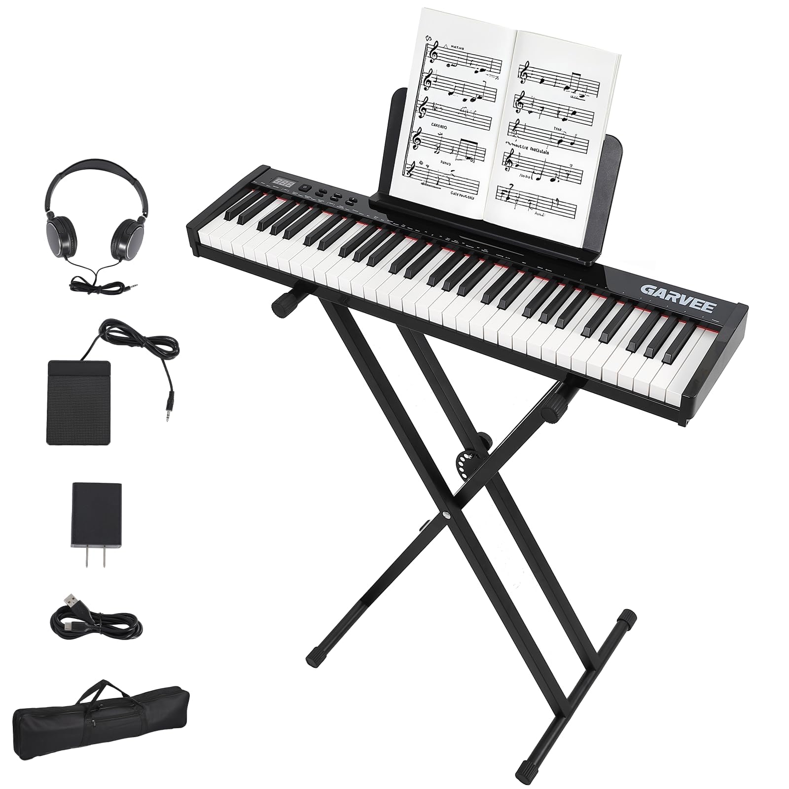Electronic Keyboards Piano 61 Key, Portable Keyboards Piano with Headphone, X-Stand, Bag, Holder for Beginners