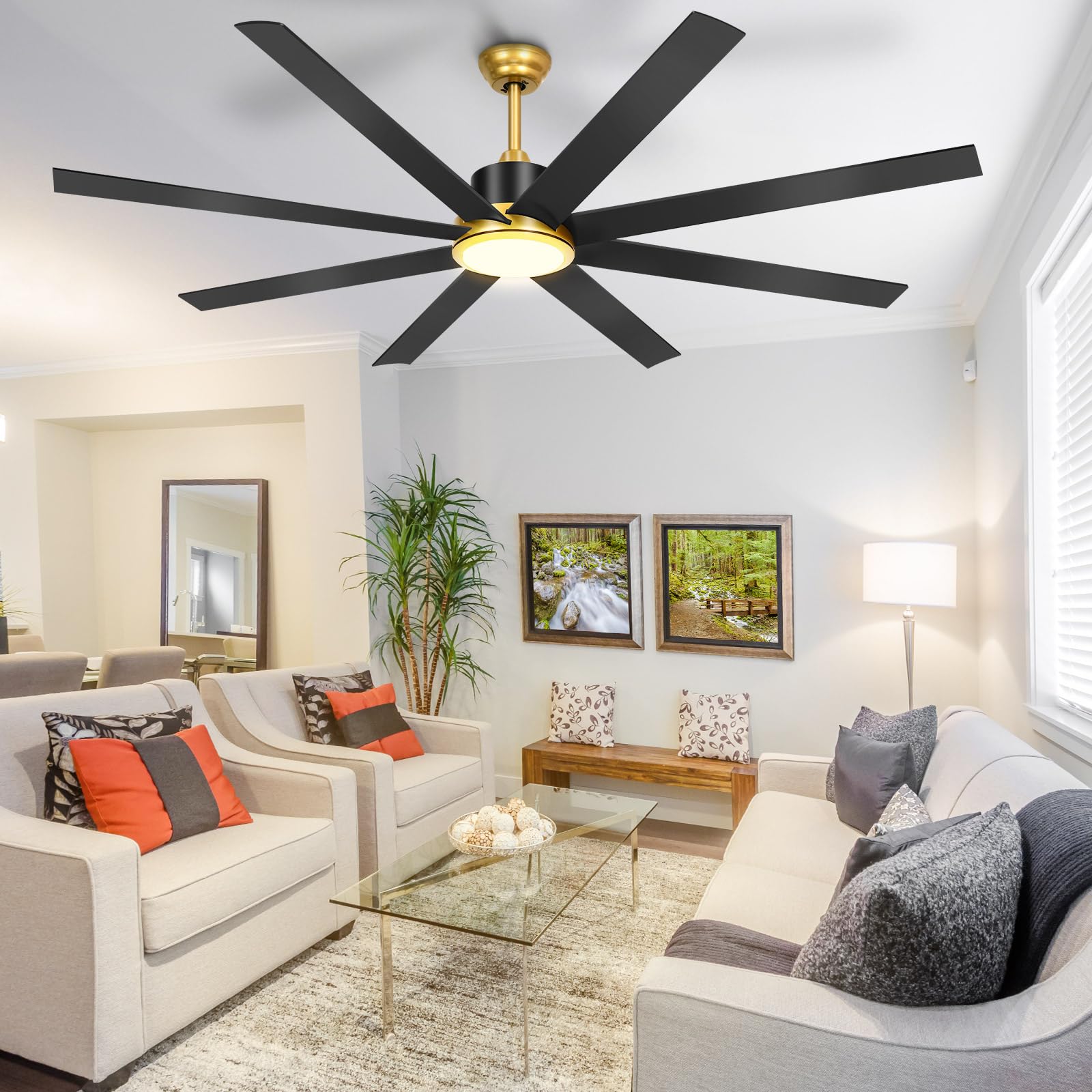 Yitahome 72 Inch Ceiling Fans With Lights And Remote Control For Indoor, Reversible Quiet Dc Motor, 8 Blades With 6 Speed, Moder