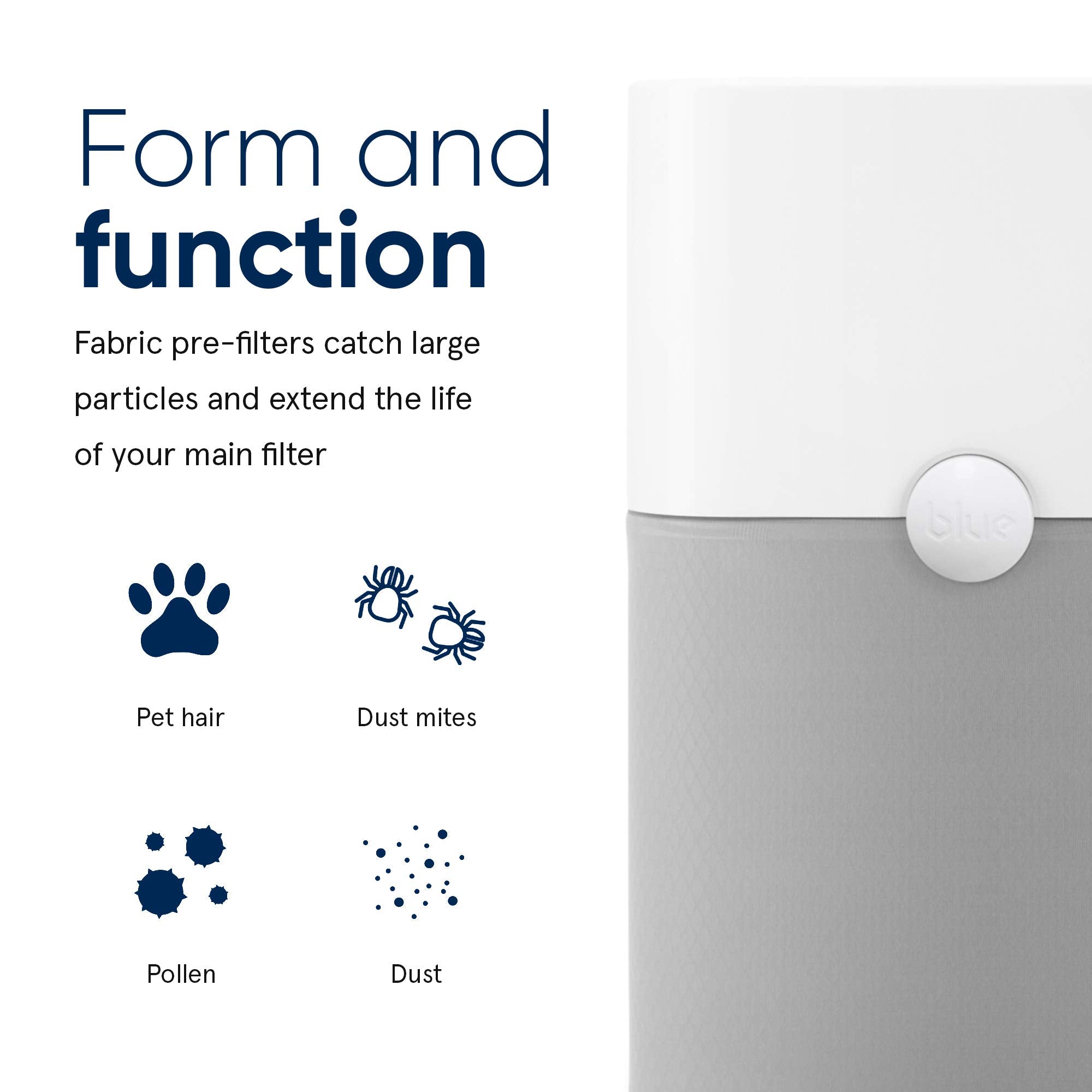 Blueair Blue Pure 121 Pre Filter, Washable Fabric Traps Pollen Pet Hair Dust, Lunar Rock