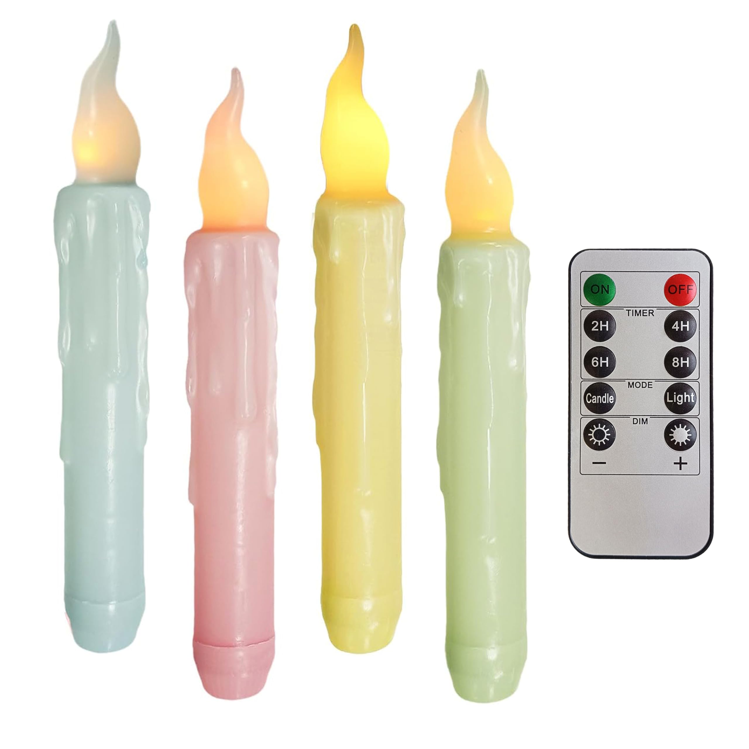 NjaoHoo Real Wax LED Flameless Short Taper Candles with Remote, 6.7 Inches Candy Colorful Candlesticks, Dripless Battery Operate