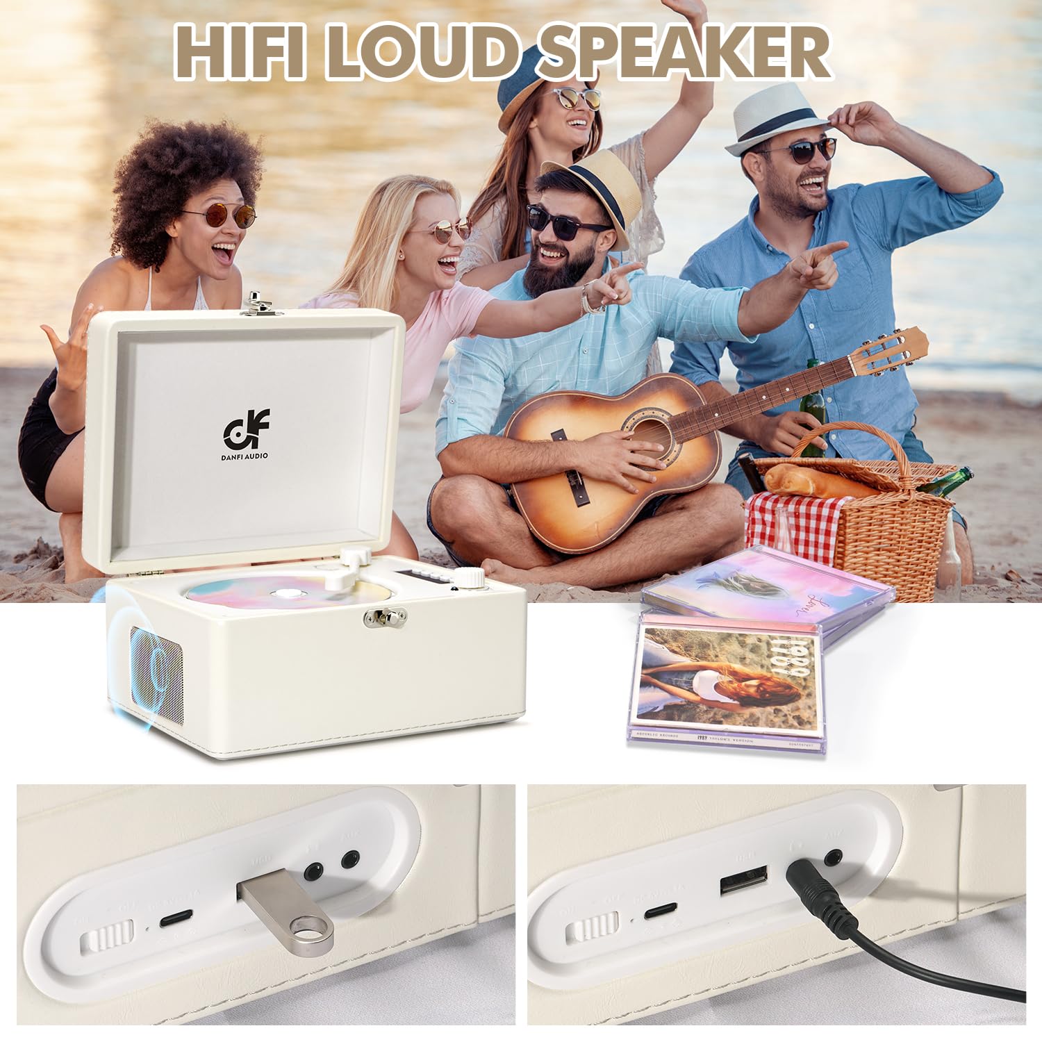 Cd Player Retro With Upgraded Speakers Bluetooth In/Out Rechargeable Portable Cd Player For Home With Led Screen Boombox Usb Type C Creamy White