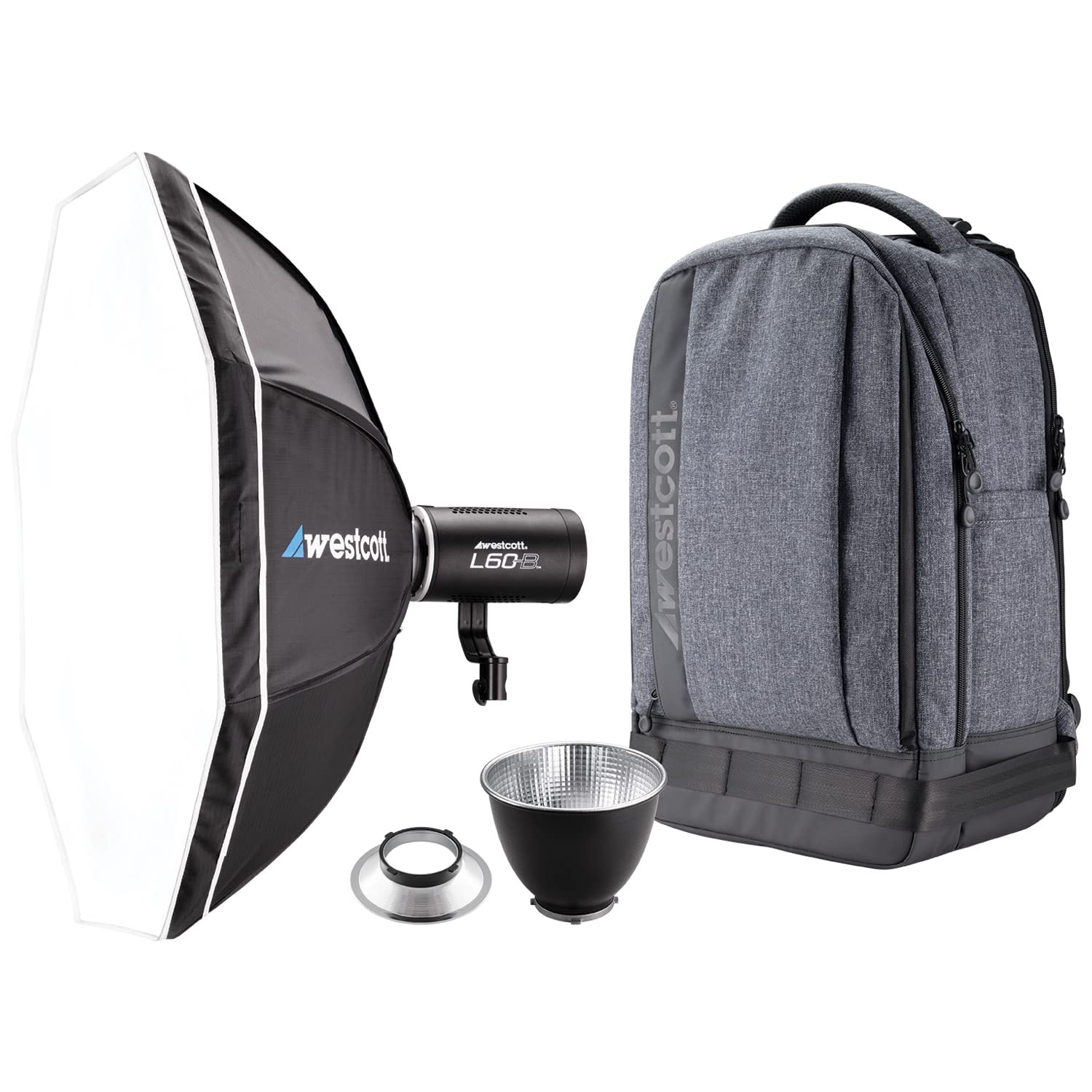 Westcott L60B BiColor COB LED 1Light Backpack Kit with Rapid Box OctaS, Ultra Reflector, 9 FX Modes, 97+ CRI, 98+ TLC, 15,00