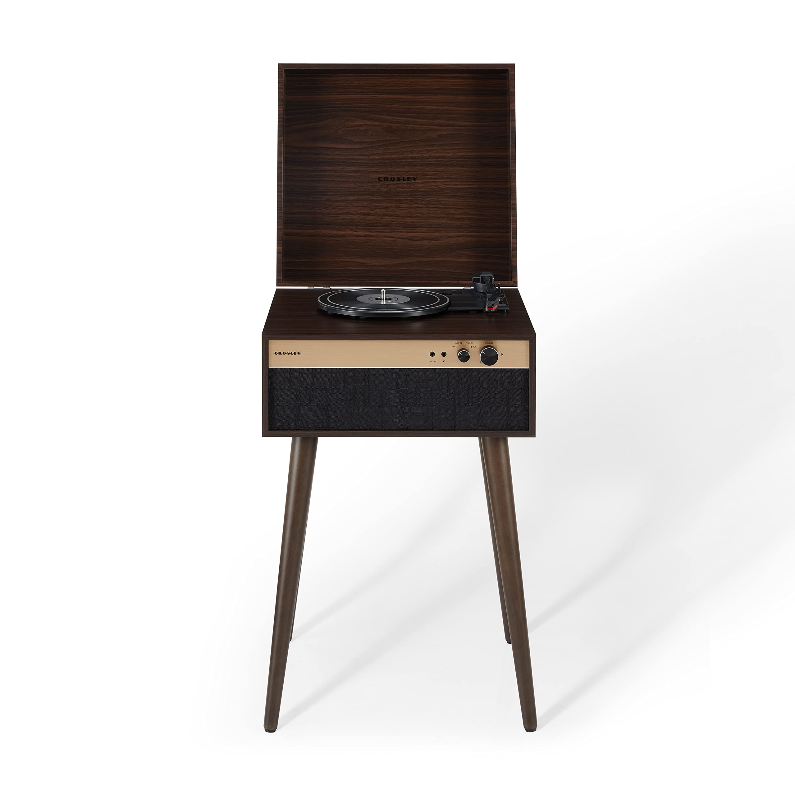 Crosley CR6236A-WA Jasper 3-Speed Bluetooth in/Out Vinyl Record Player Turntable with Built-in Speakers and Detachable Legs, Wal