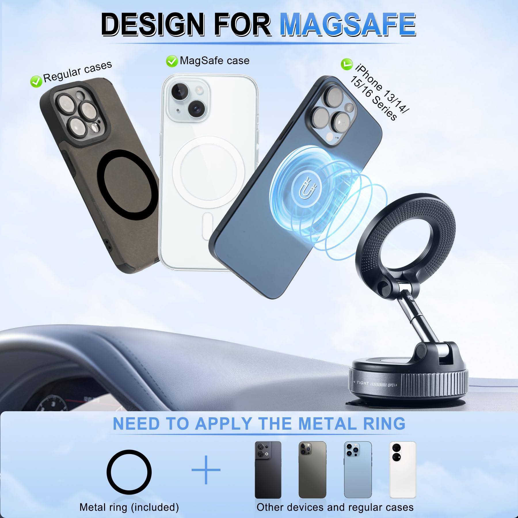 Livtee Upgraded Vacuum Magnetic Phone Holder, 360 Rotating Suction Cup Magnetic Mount Stand Compatible With Iphone & Android, Fi