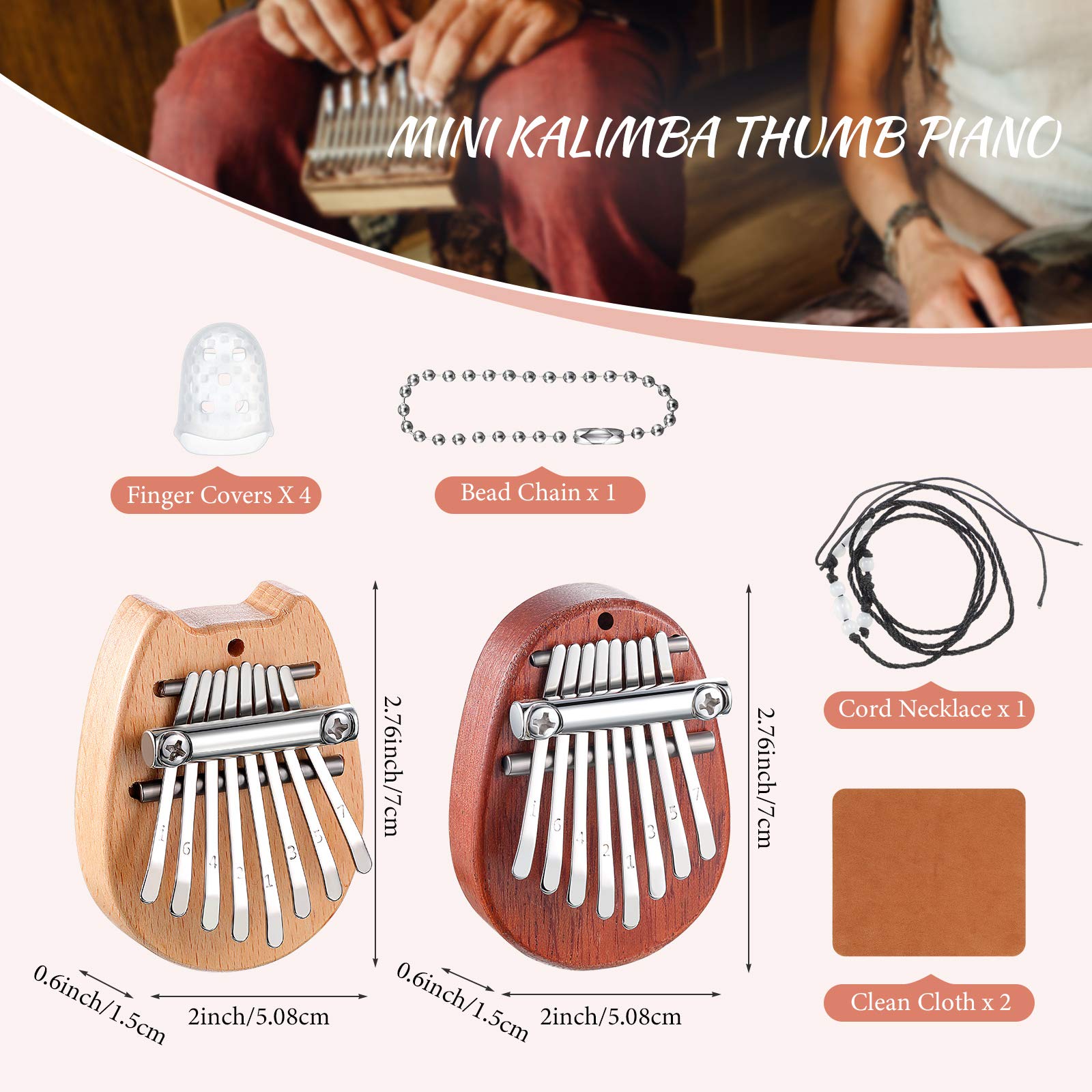 Eboot 10 Pieces 8 Keys Mini Piano Set Include Finger Thumb Piano With Lanyard Chain, Finger Protector And Cleaning Cloth Christm
