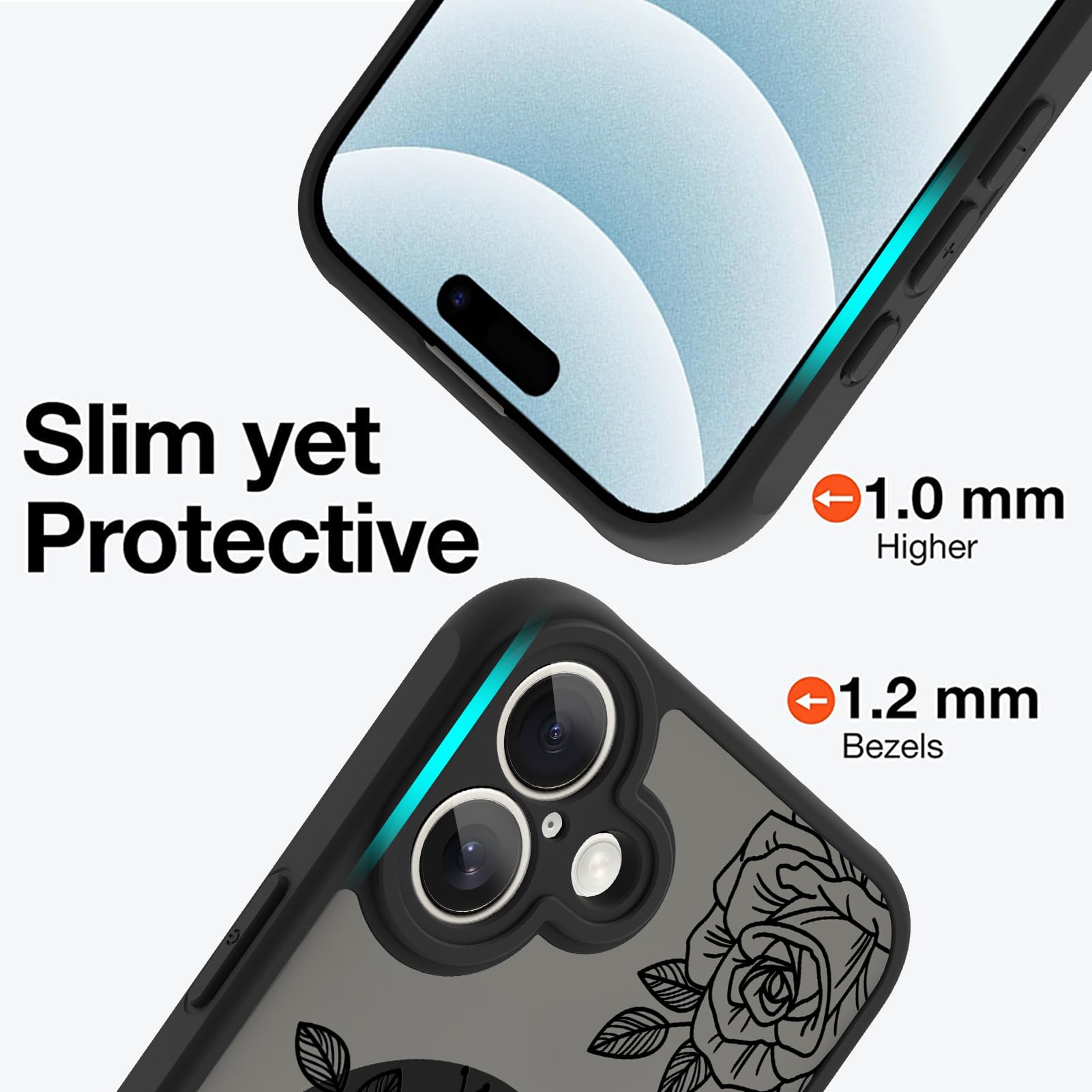 Ook Magnetic For Iphone 16 Case [Compatible With Magsafe] Black Flower Floral Slim Translucent Matte Case For Iphone 16 Case Cam