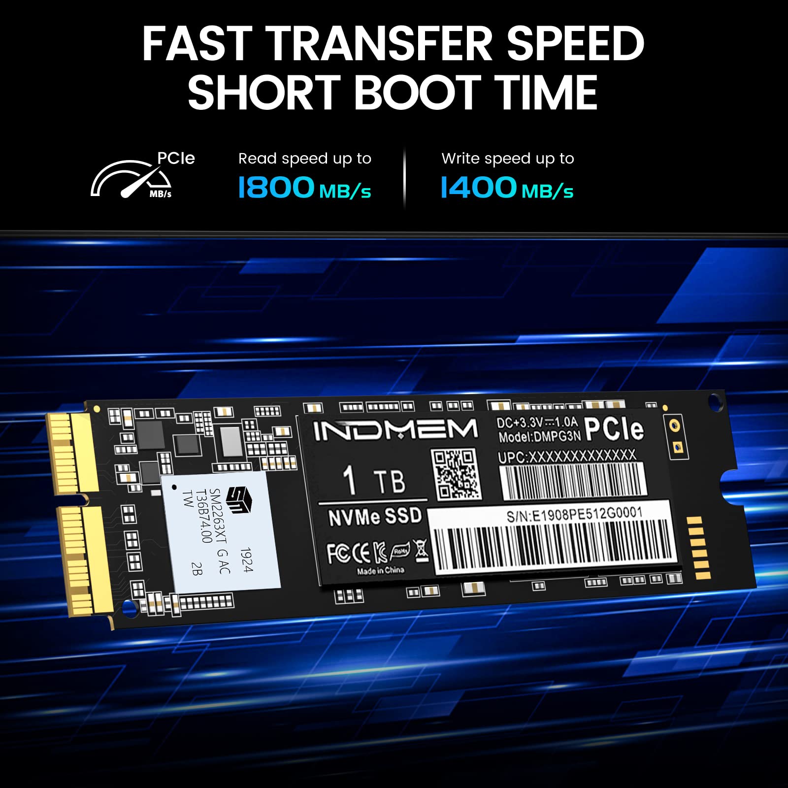 Indmem Pcie Nvme Gen3X4 Ssd 1Tb 3D Tlc Nand Flash Hard Drive Ssd Replacement For Macbook Air 2013 2017, Macbook Pro Retina 2013 2015, Imac 2013 2017, Mac Pro 2013, Mac Mini 2014 (1Tb)