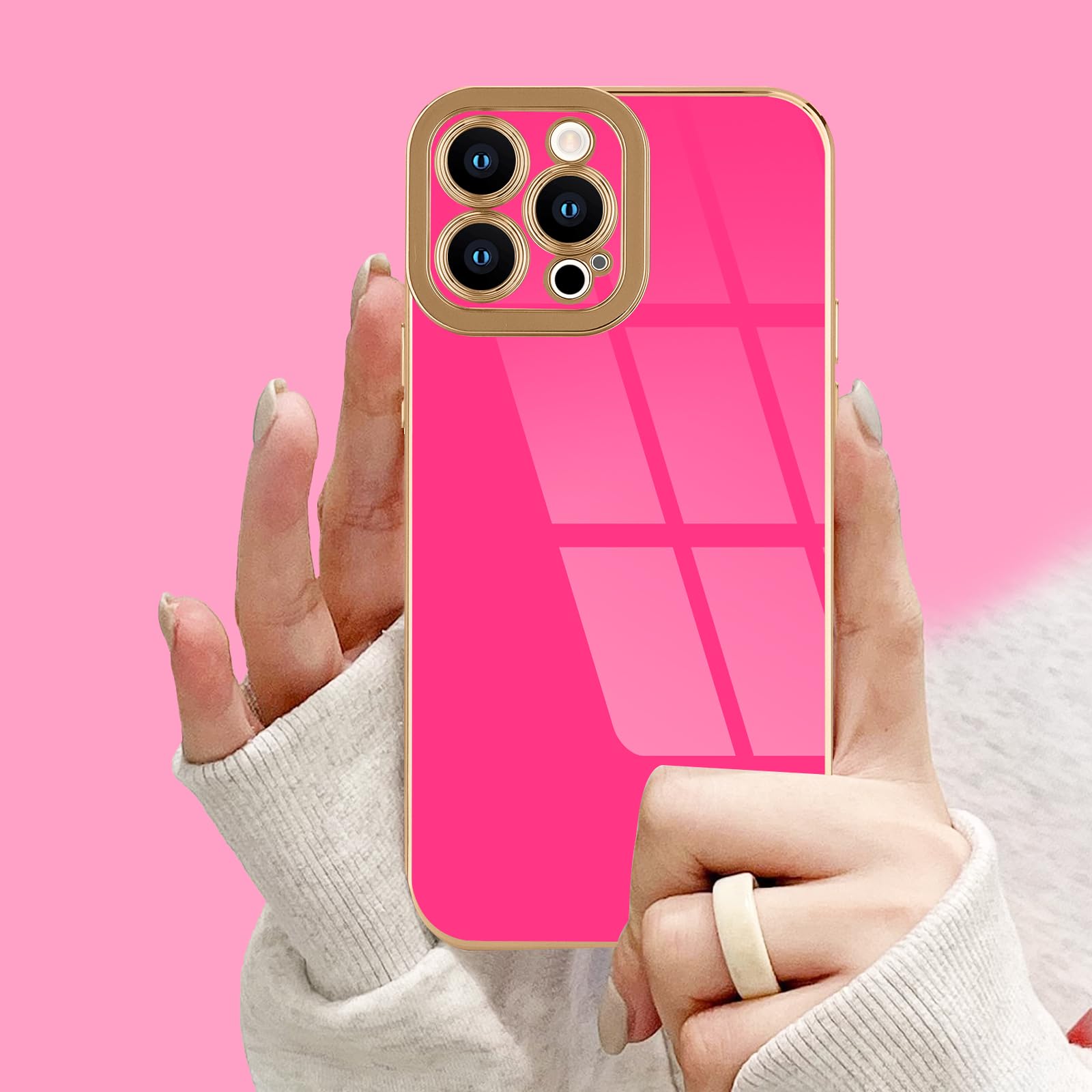 Lafunda Designed For Iphone 13 Pro Case, Luxury Cute Plating Case For Women Girls Elegant Golden Edge Shockproof Tpu Bumper Cove