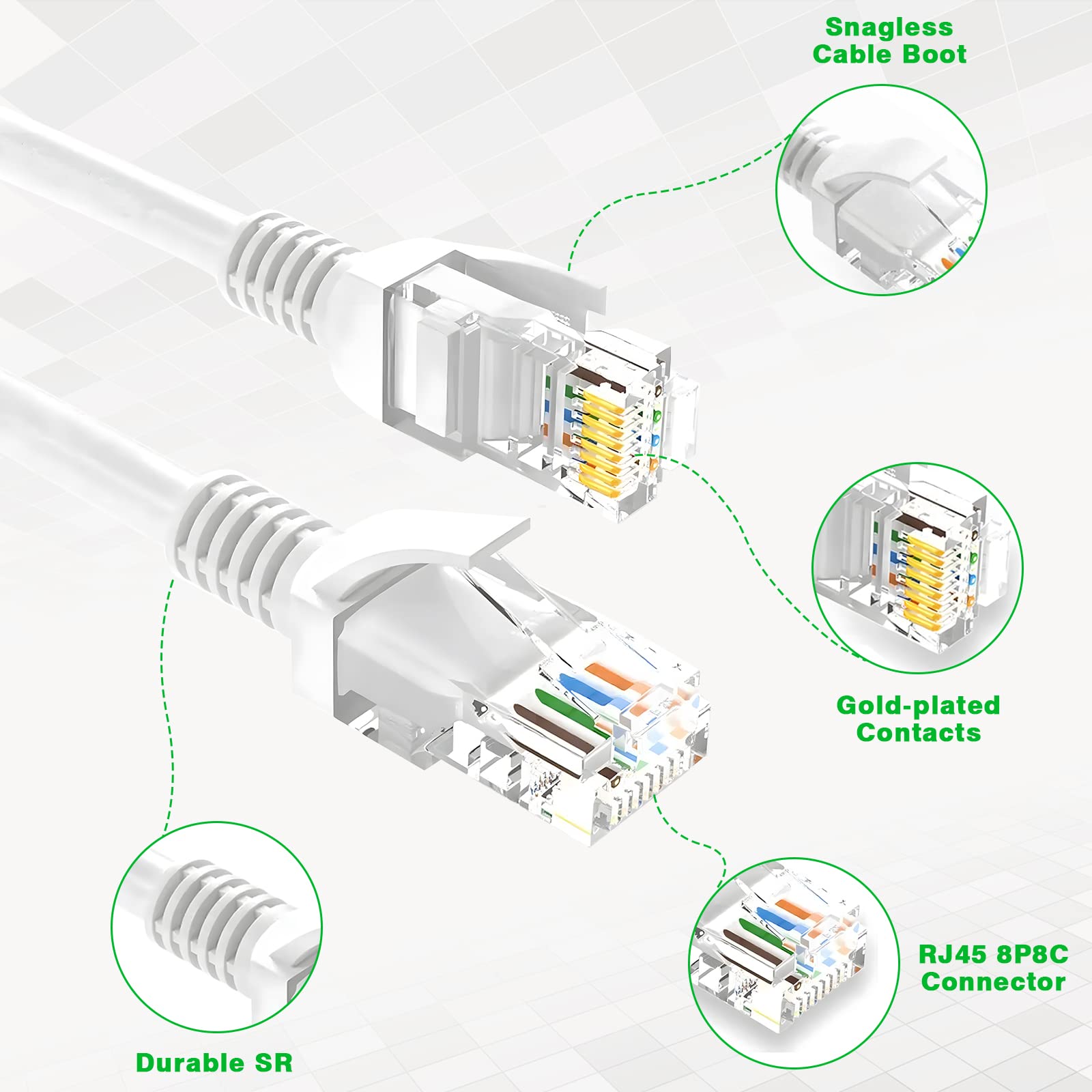 Ultrapoe Cat5E Outdoor Ethernet Cable 100Ft Cat 5E Network Cable, Rj45 Cat5 Ethernet Cable Cord White, 350Mhz / Gigabit Network Utp Lan Cable