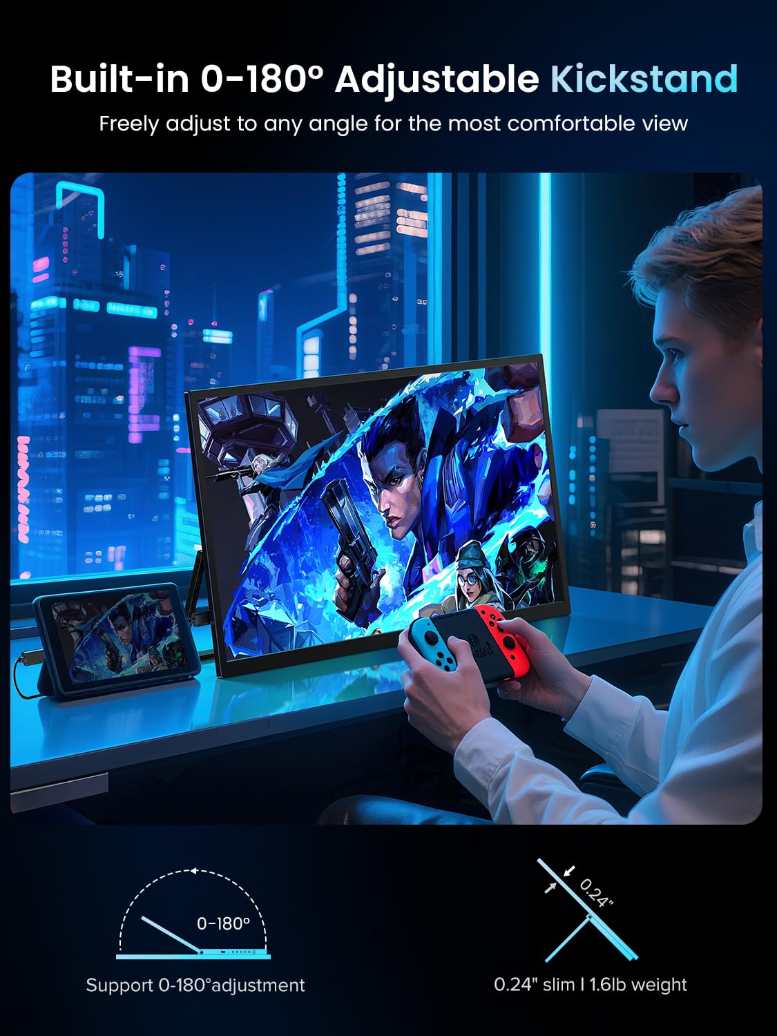 Uperfect Portable Monitor 18.5 Inch 120Hz 125% Srgb 1080P W/Vesa & Stand, Large Portable Monitor Freesync Ips Hdr Gaming Display