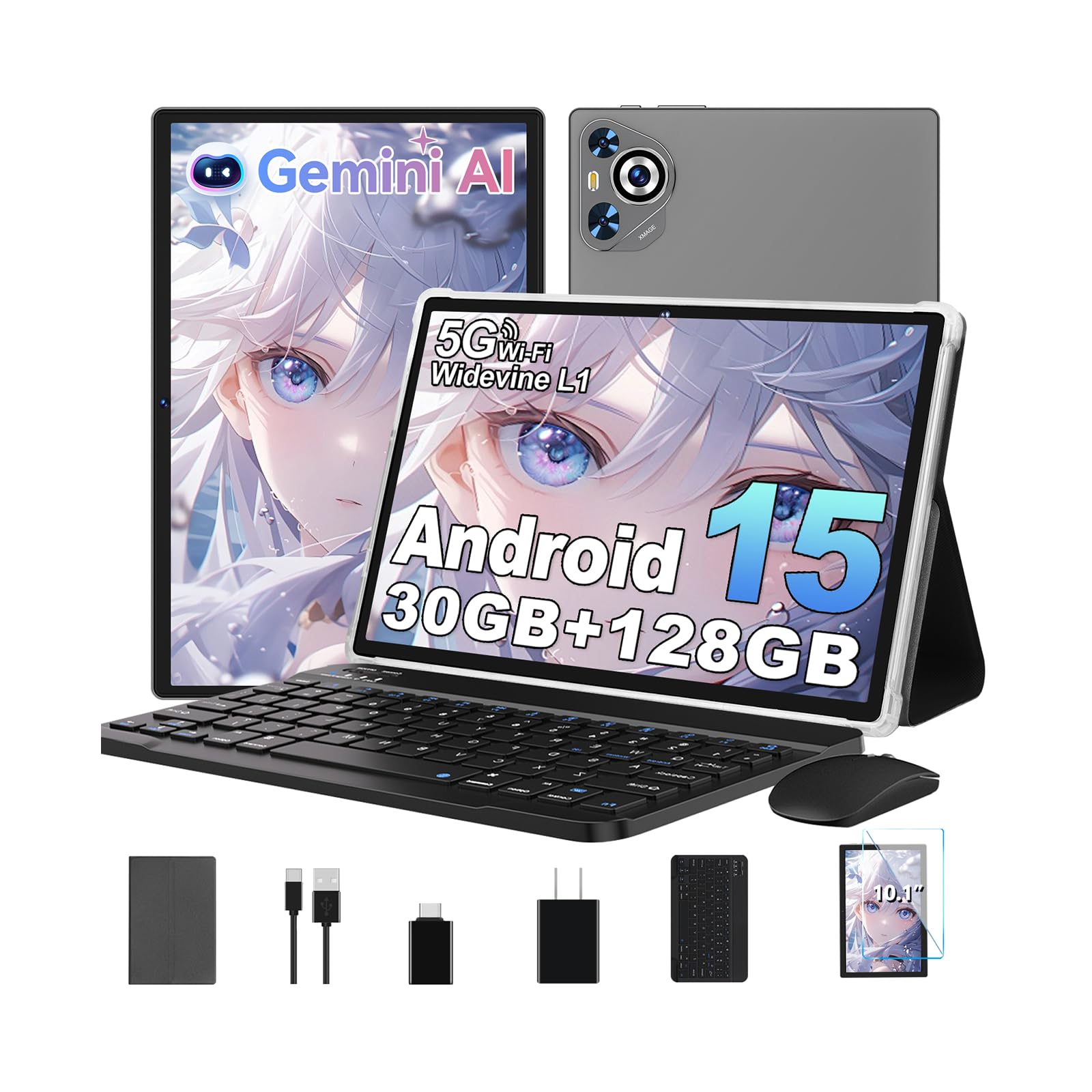 Dghrti Android 15 Tablet, 30GB RAM + 128GB ROM 1TB TF, 2025 Tablet with Keyboard and Mouse, 10.1 inch Touchscreen, 8000mAh Batte