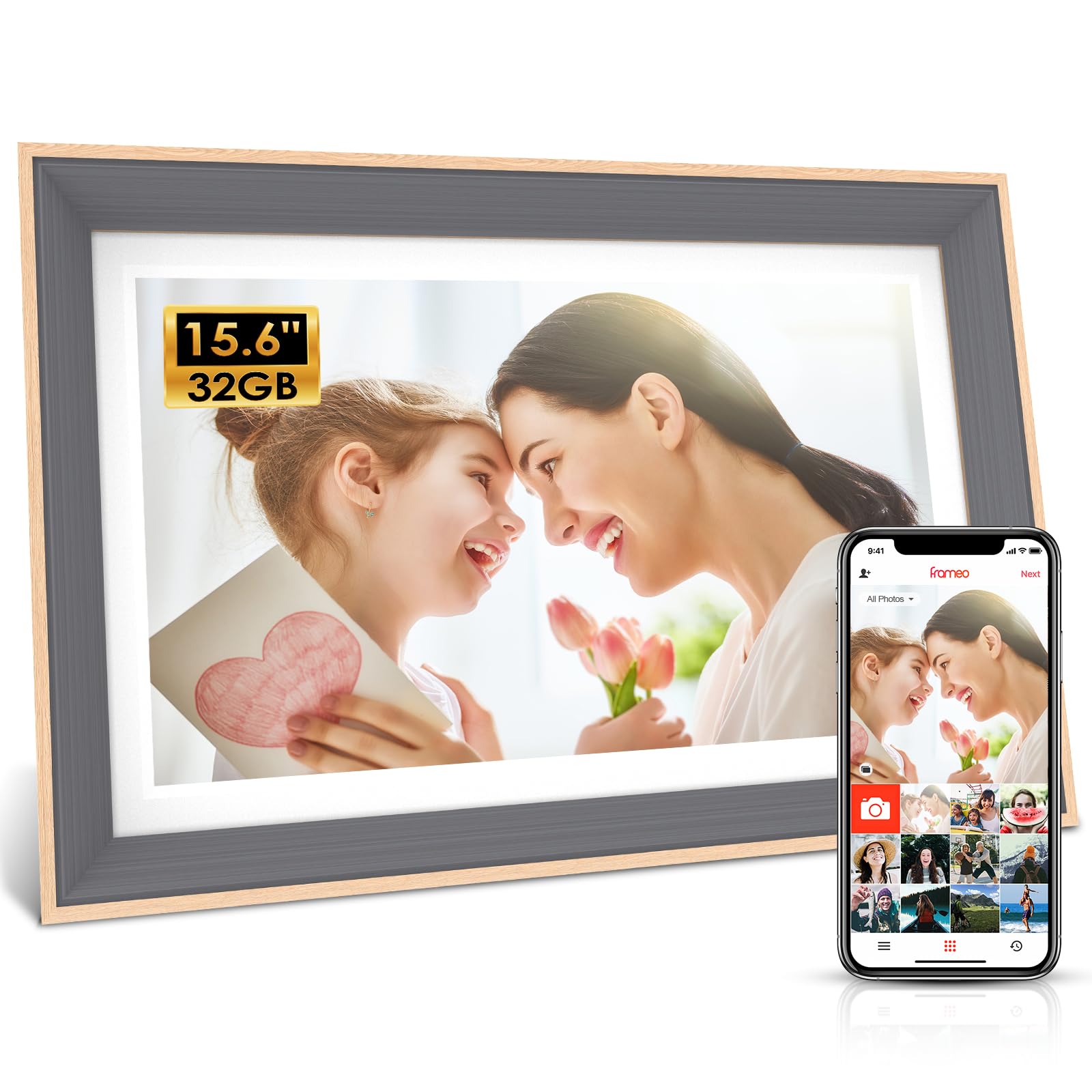 Frameo Digital Picture Frame  15.6Inch Digital Photo Frame With 1920 * 1080 Ips Touch Screen Fhd Disply,Built In 32Gb Storage,Wa