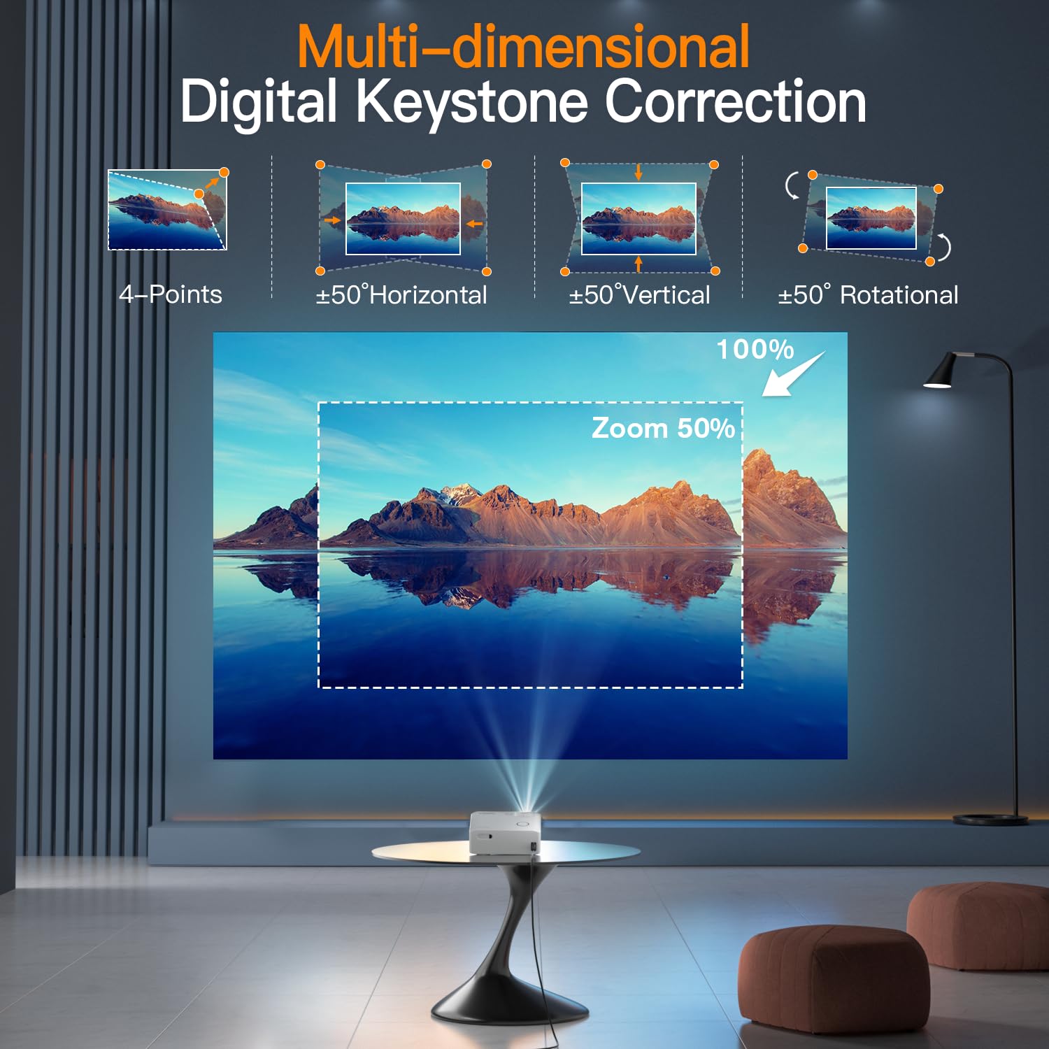 [6D/4P/4K] Projector With Wifi And Bluetooth, Visspl 4K Supported Video Projector, Electric Keystone, Home Theater Movie Phone P