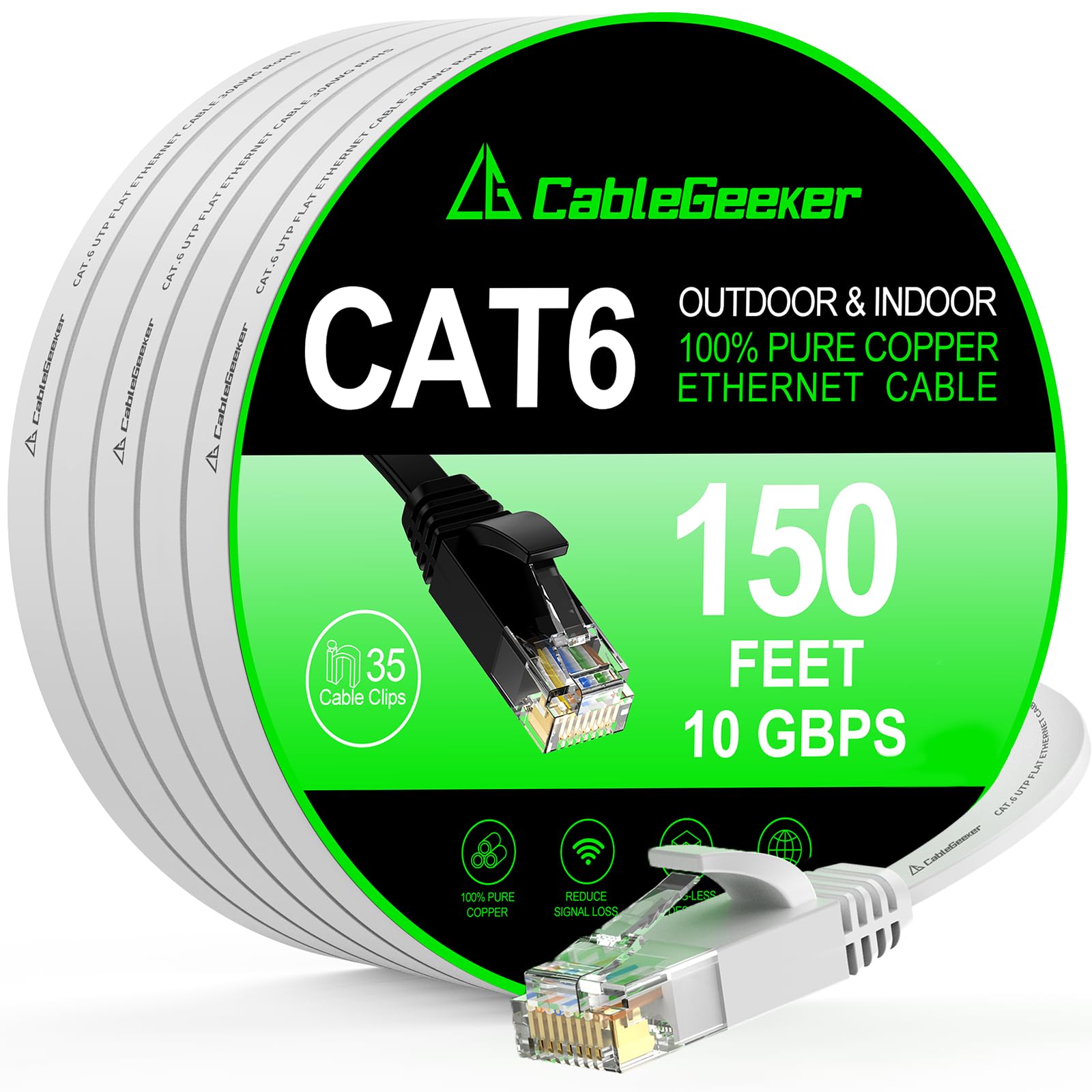 Cat 6 Ethernet Cable 150 ft White (at a Cat5e Price but Higher Bandwidth) Cat6 Flat 10Gbps Internet Network Cable - Cat6 Compute