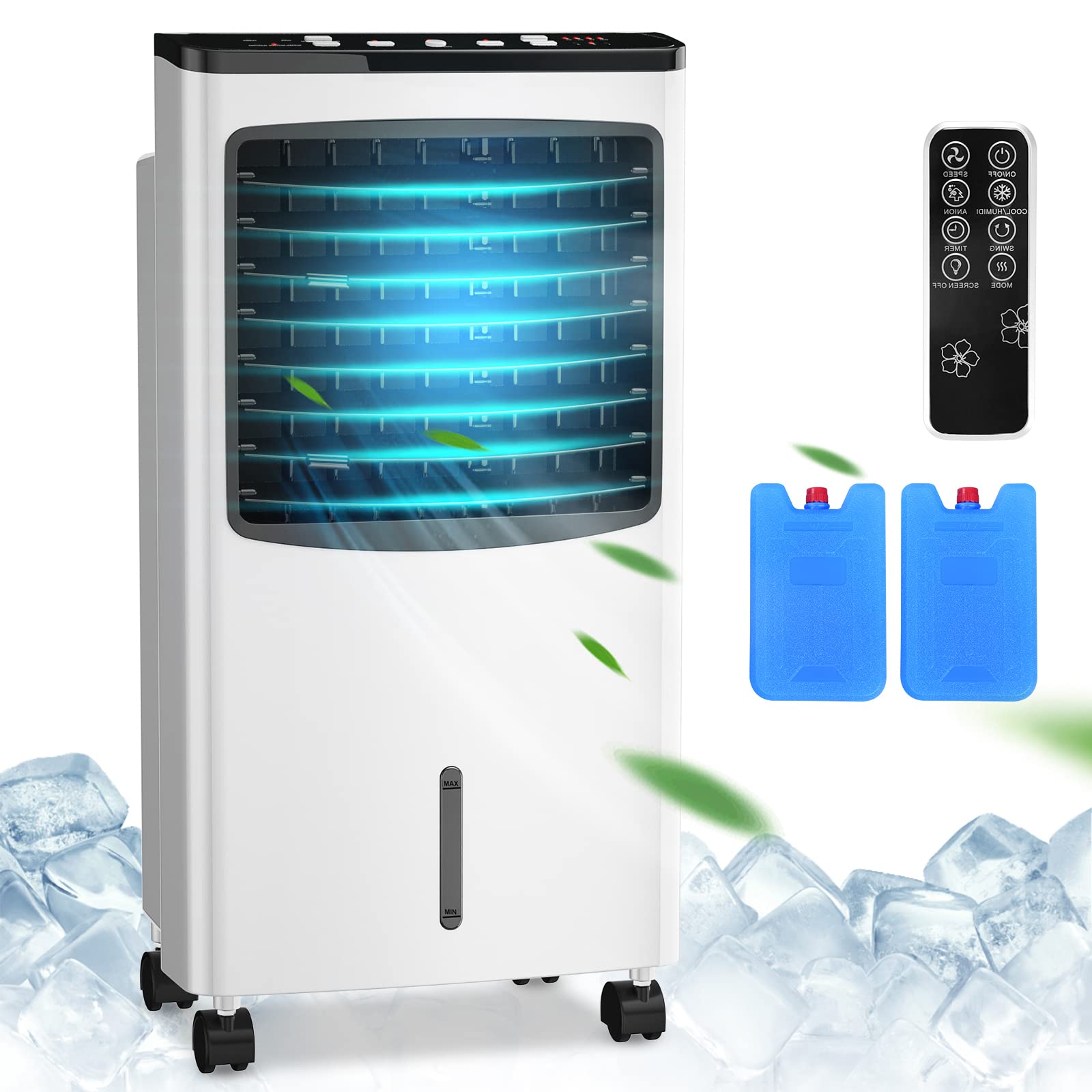 Petsite Portable Evaporative Air Cooler, 3 In 1 Oscillation Cooling Fan With Remote Control, 2 Ice Packs, Humidifying, 3 Speeds,