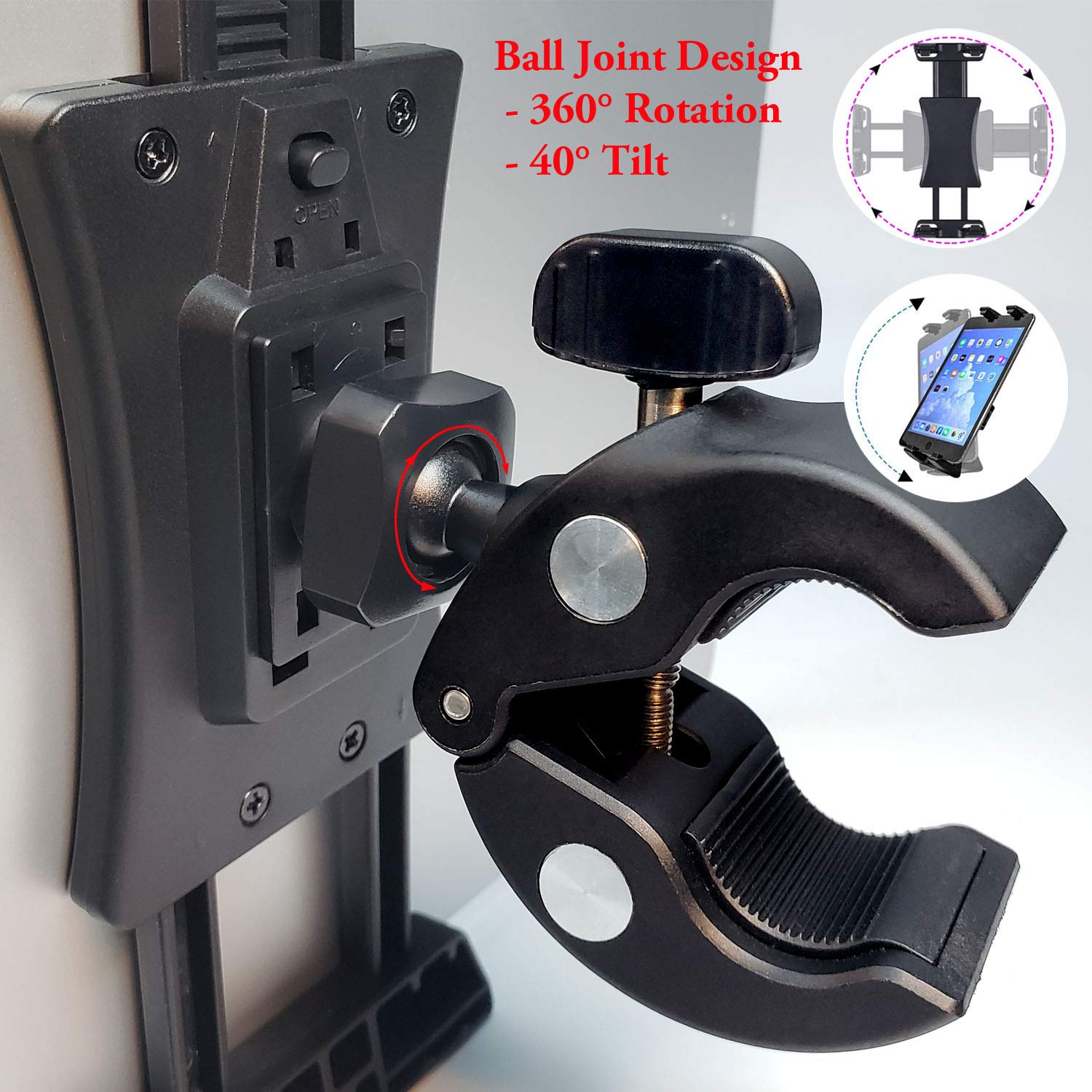 Microphone Music Stand Tablet Smartphone Holder Mount Heavy Duty 360 Degree Swivel Clamp Compatible With 3.5 To 13.5In Phone Tab