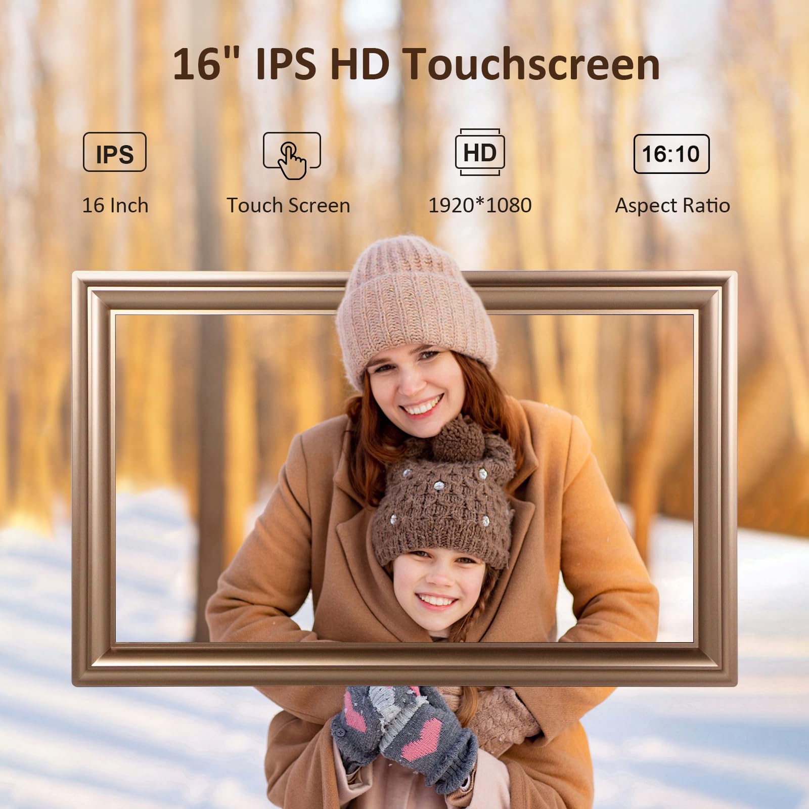 16 Inch Large Digital Picture Frame, Canupdog Wifi Digital Photo Frame With 1080P Ips Touchscreen, 32Gb Storage, Auto Rotate, Wa