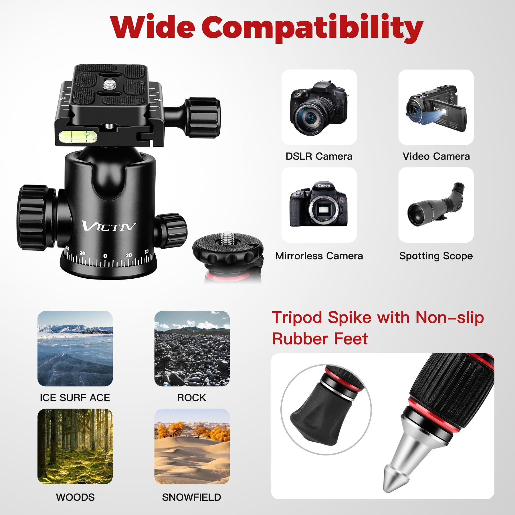 Tripod For Camera, 80� Heavy Duty Camera Tripod With Bag, Professional Ball Head Tripod With 1/4' Qr Plate, Aluminum Camera Tripod Stand For Spotting Scope Telescope, 2 In 1 Camera Tripods & Monopods