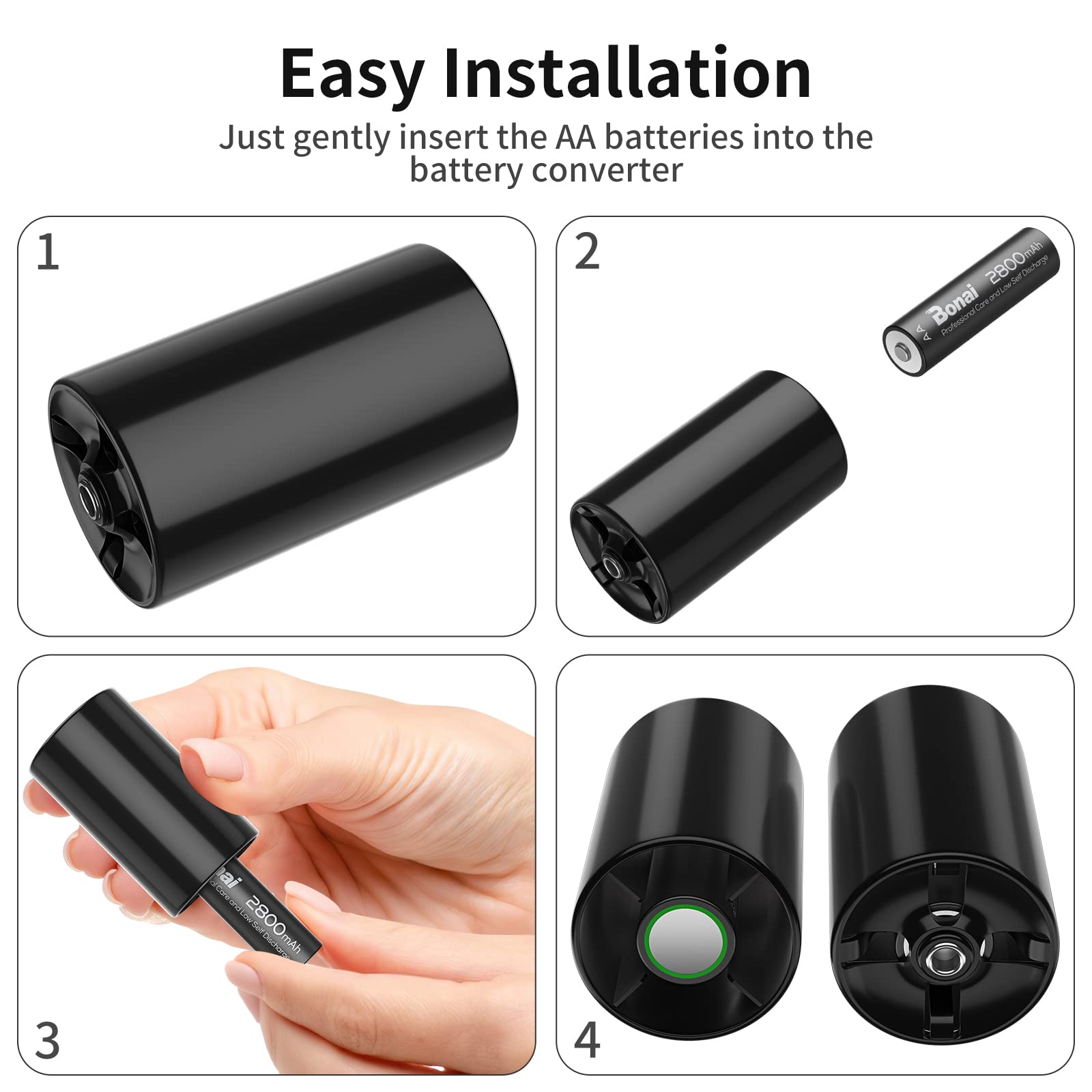 Bonai D Battery Converter With Aa Rechargeable Battery Charger Set,4 Rechargeable D Batteries Aa To D Battery