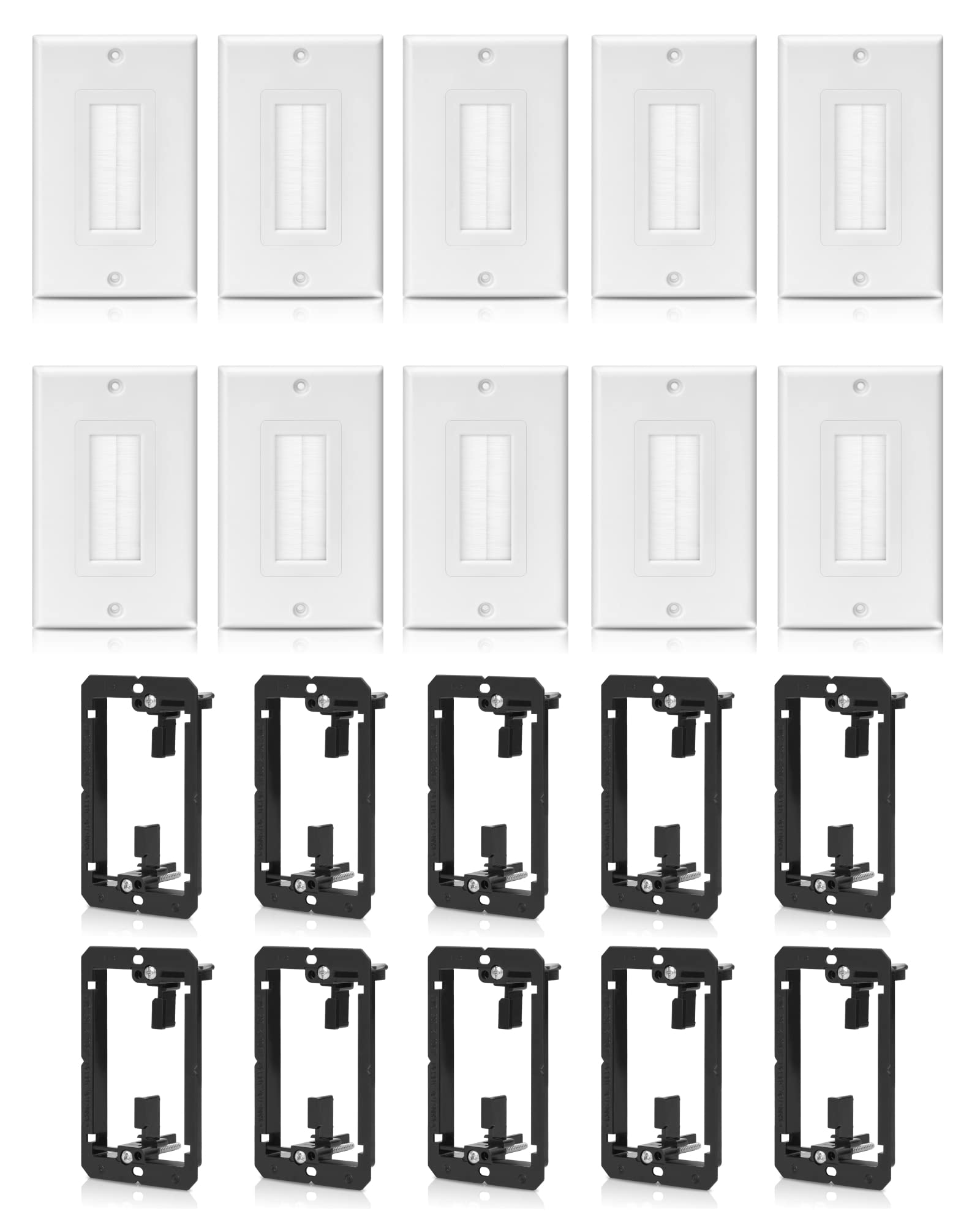 Anonion 10 Pack Single Brush Wall Plate With Low Voltage Mounting Bracket,Cable Pass Through Insert For Wires Wall Socket Hdtv S