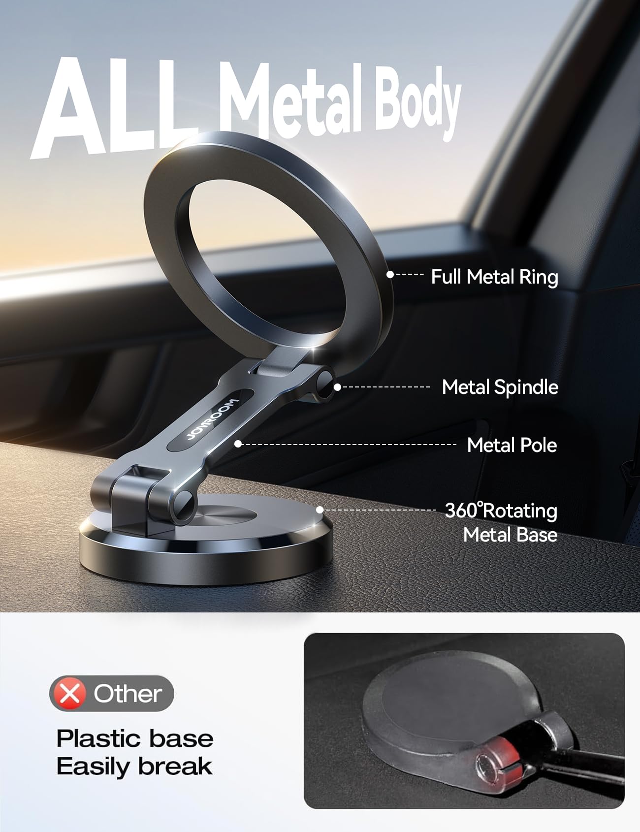 Joyroom Fits Iphone 16/16 Pro Max Magsafe Car Mount, [All Metal & 360 Adjustment] Magnetic Phone Holder For Car With N55 Strong