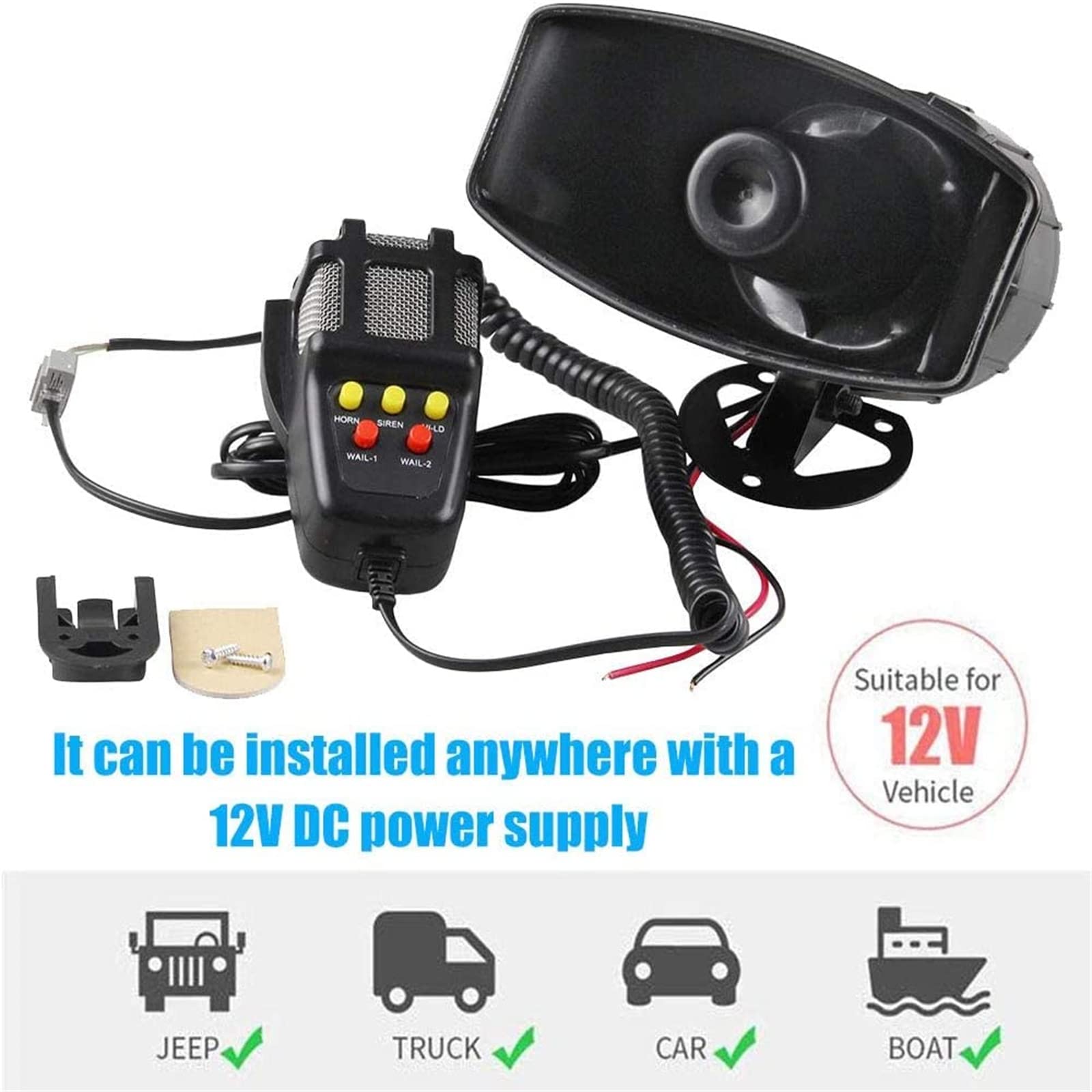 Rulline 5 Tone Sound Car Siren Vehicle Horn With Mic Pa Speaker System Emergency Sound Amplifier   60W Electric Ambulance/Horn H