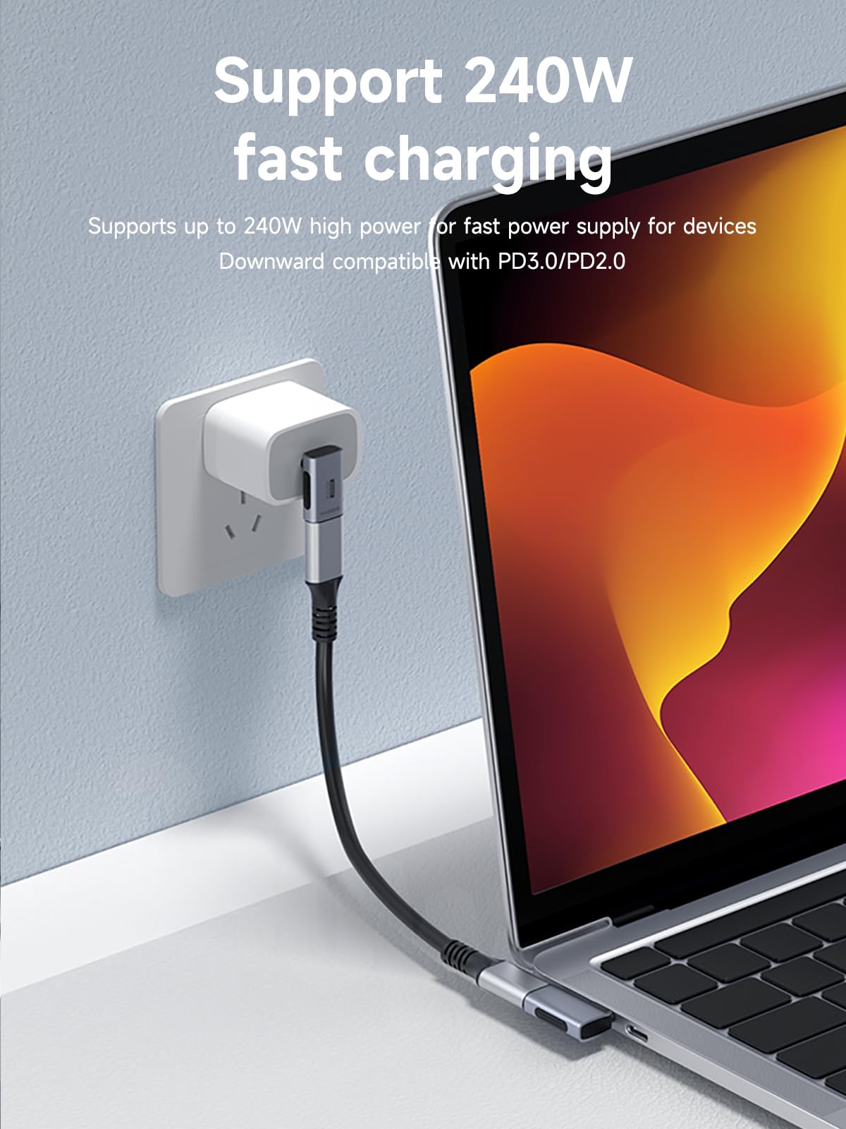 Hagibis 240W 40Gbps 8K Usb C Adapter, Usb C Male To Usb C Female Adapter, Usb4 Connecter For Thunderbolt 4/3, Rog Ally, Steam Deck, Switch, Dock, Mac, Tablet, Iphone 16 15 Pro Max (Side L Type)
