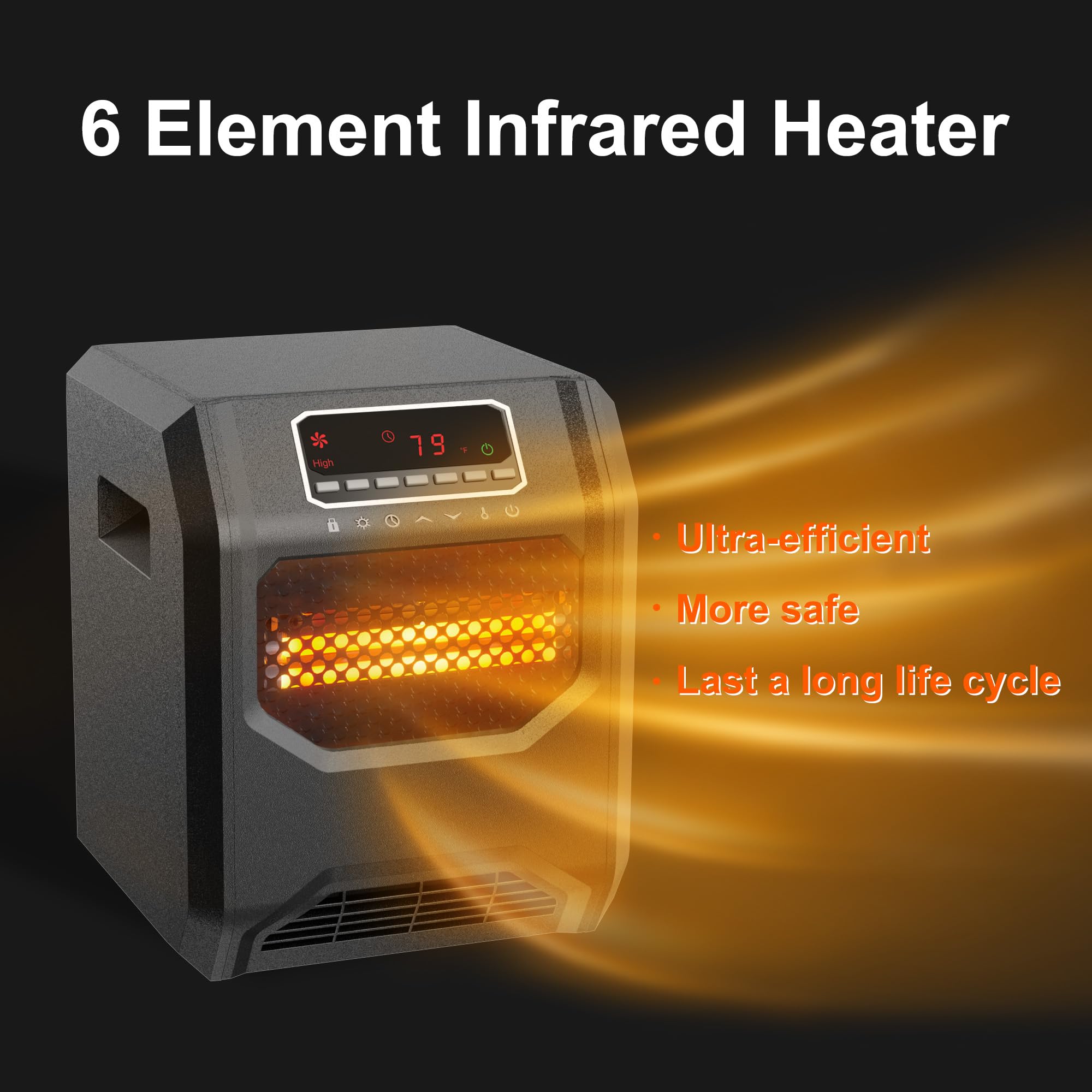 Infrared Heater For Indoor 1500W With Uvc Air Purification 3 Mode 4 Infrared Elements Thermostat And Remote Control For Office B