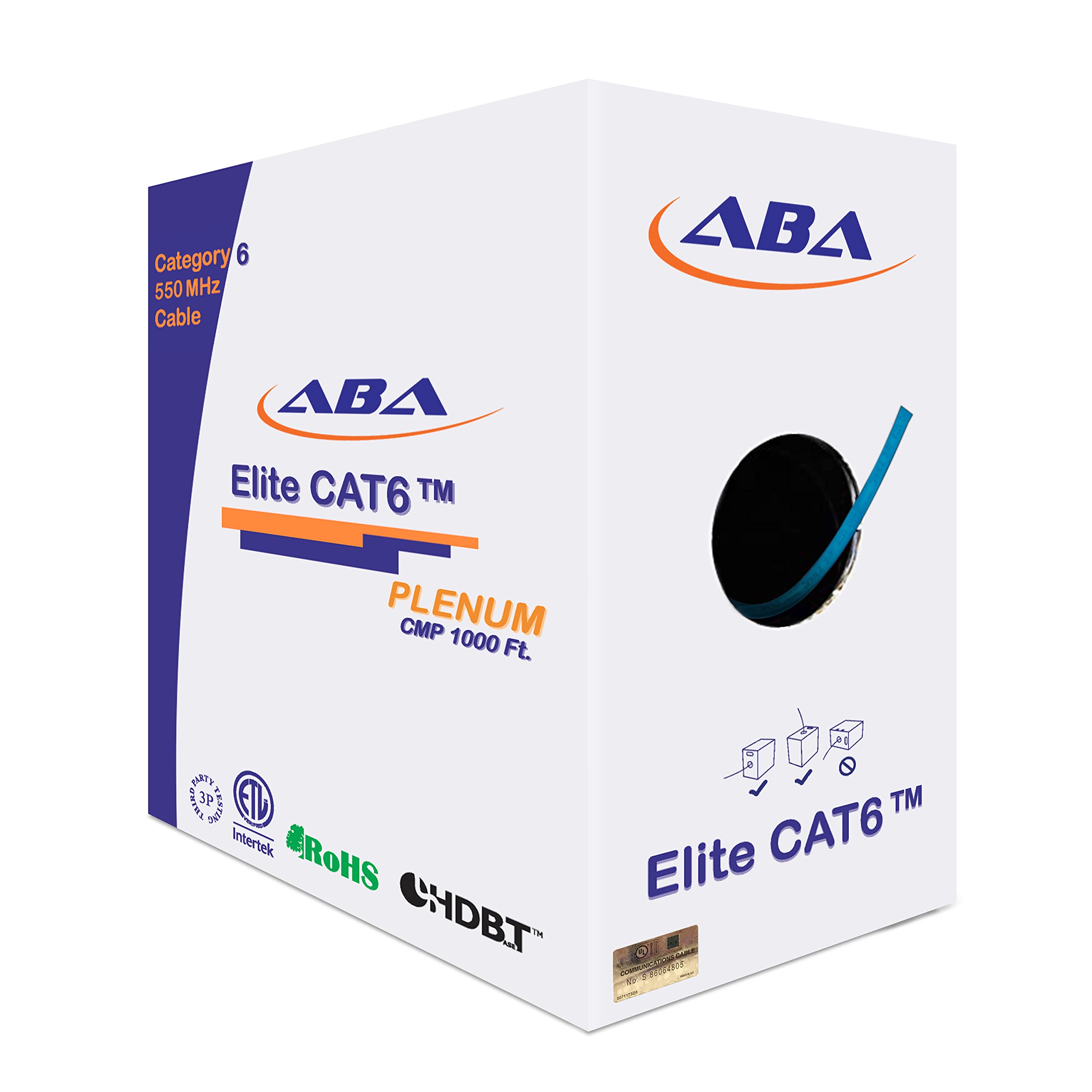 Infinity Cable Cat6 Plenum 550Mhz Cmp 23Awg Utp, 1000 Feet, Solid, 100% Pure Copper, Ul Certified, Easy To Pull (Reelex Ii) Box,