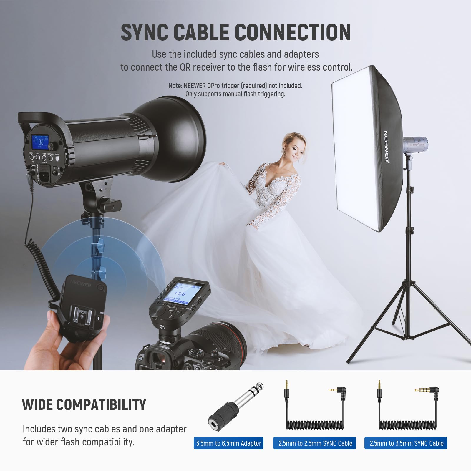 Neewer Qr 2.4G Wireless Flash Receiver For Neewer Qpro-C, Qpro-N, Qpro-S Triggers, Single Contact With 2.5Mm Sync Port, Hot Shoe