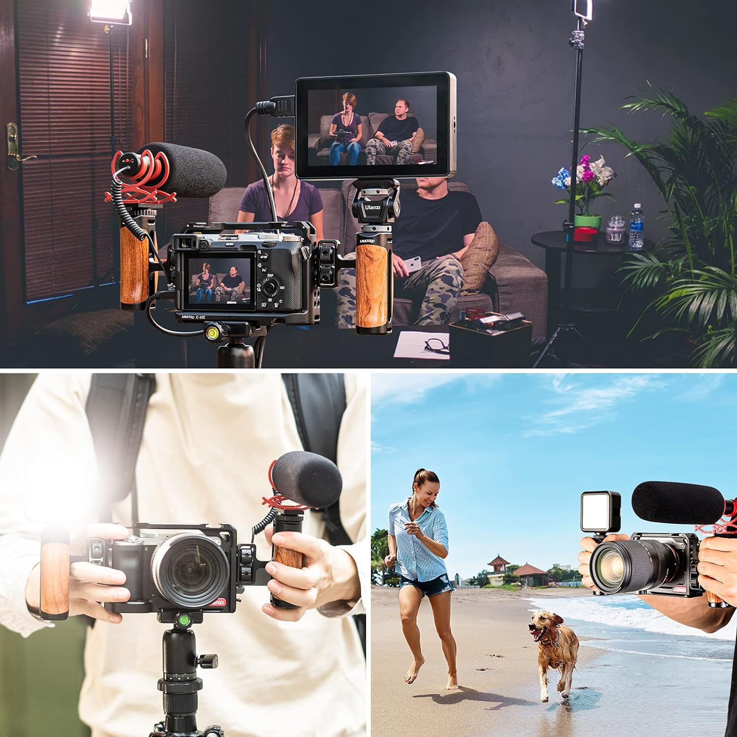 R075 Wooden Handle Grip Left Right Compatible For Sony A6400 A6600 A7Iii A7Iv Nikon Canon Panasonic Camera Cage, For Iphone/Smar