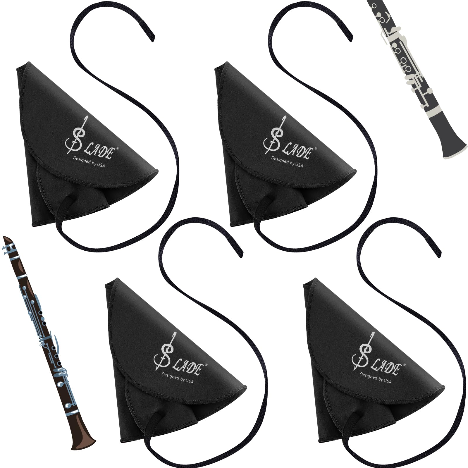 Yinder 4 Pcs Clarinet Swab Cloth Clarinet Cleaner Cleaning Cloth Swab for Inside Tube Suitable Piccolo Flute Sax Saxophone (Blac