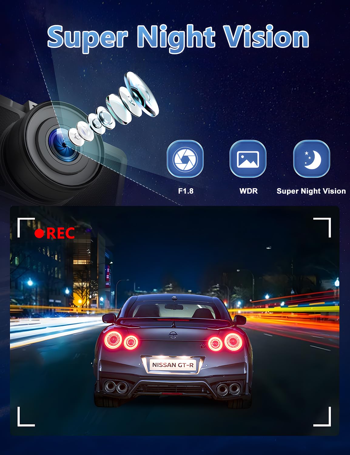 Dash Cam Front And Rear Camera, Chortau 3Inch Screen Wifi Dash Cam, 2.5K+1080P Dash Camera For Cars, Dashboard Camera With Free