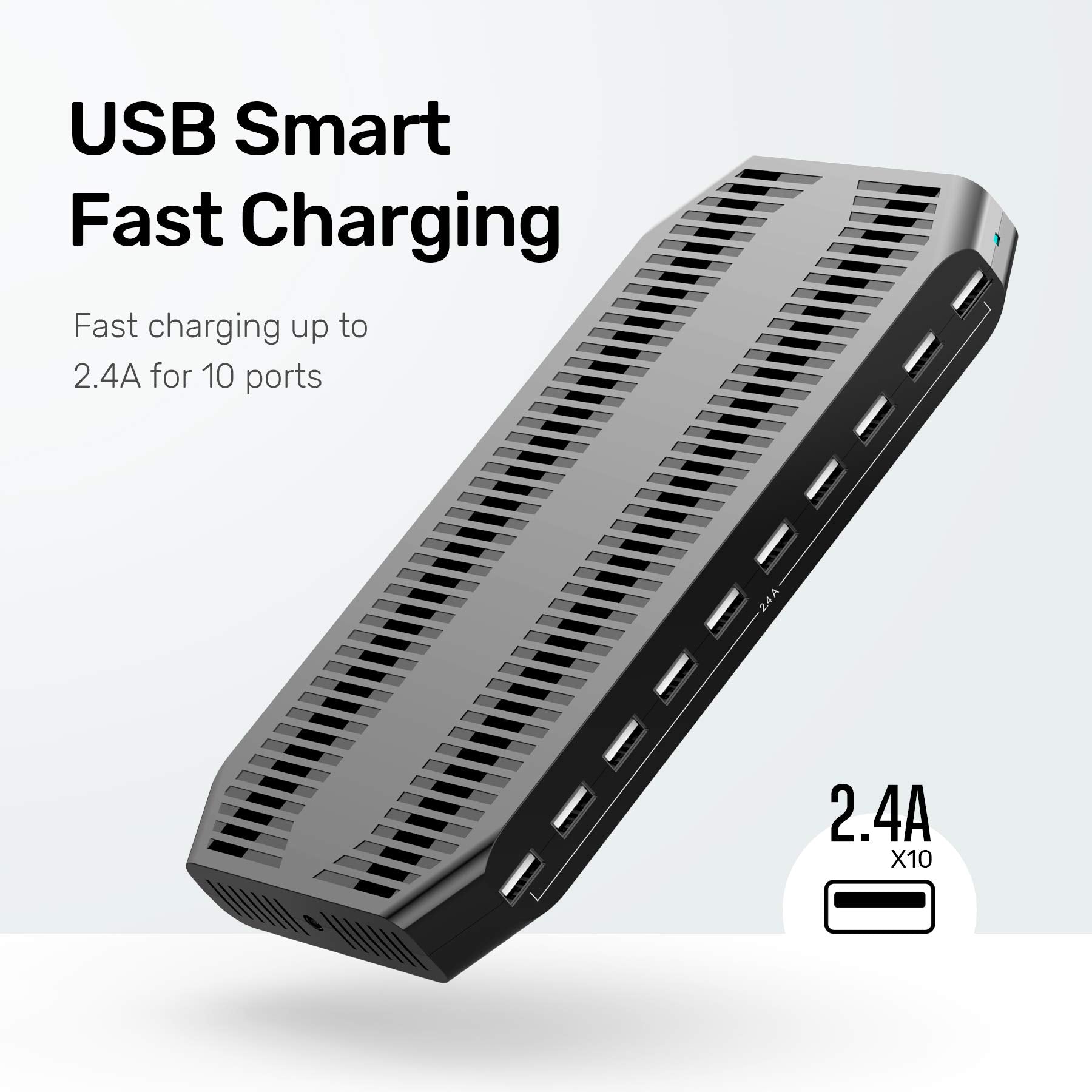 Unitek Usb Charging Station, 10 Usb Fast Ports Charge Docking Station And Adjustable Dividers, Multi Device Charger Organizer Co