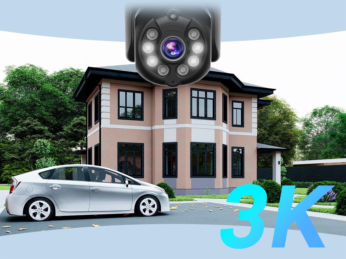 [3K, 360� View] 5Mp Wireless Security Camera System, 4Pcs 3K Ptz Cameras Outdoor Indoor, C102 Dual Wifi Surveillance System Nvr With 4Led Floodlights & Siren Alarm, 2 Way Audio,Motion Sensor,1Tb Hdd