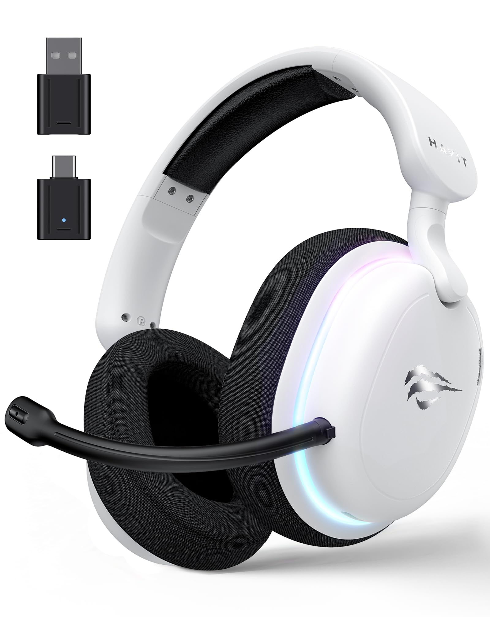havit Fuxi-H7 Wireless Gaming Headset, 2.4GHz USB Wireless Gaming Headsets for PS5, PS4, PC, Bluetooth Over-Ear Headphones with 