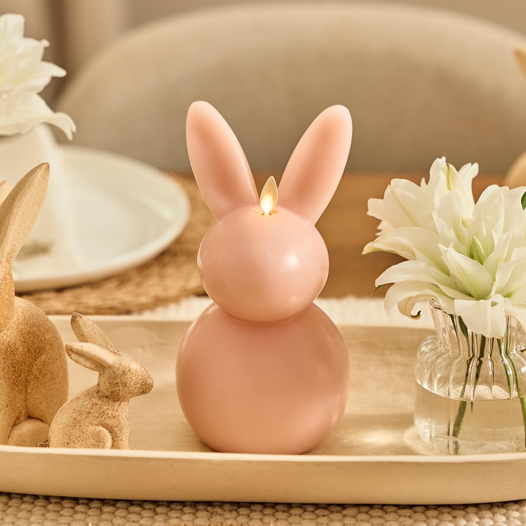 Luminara Easter Bunny Candle  Dusky Rose 4.5'' X 4.5'' X 8.5''  Flameless Real Flame Holiday Inspired Decor  Aa Batteries  Flick