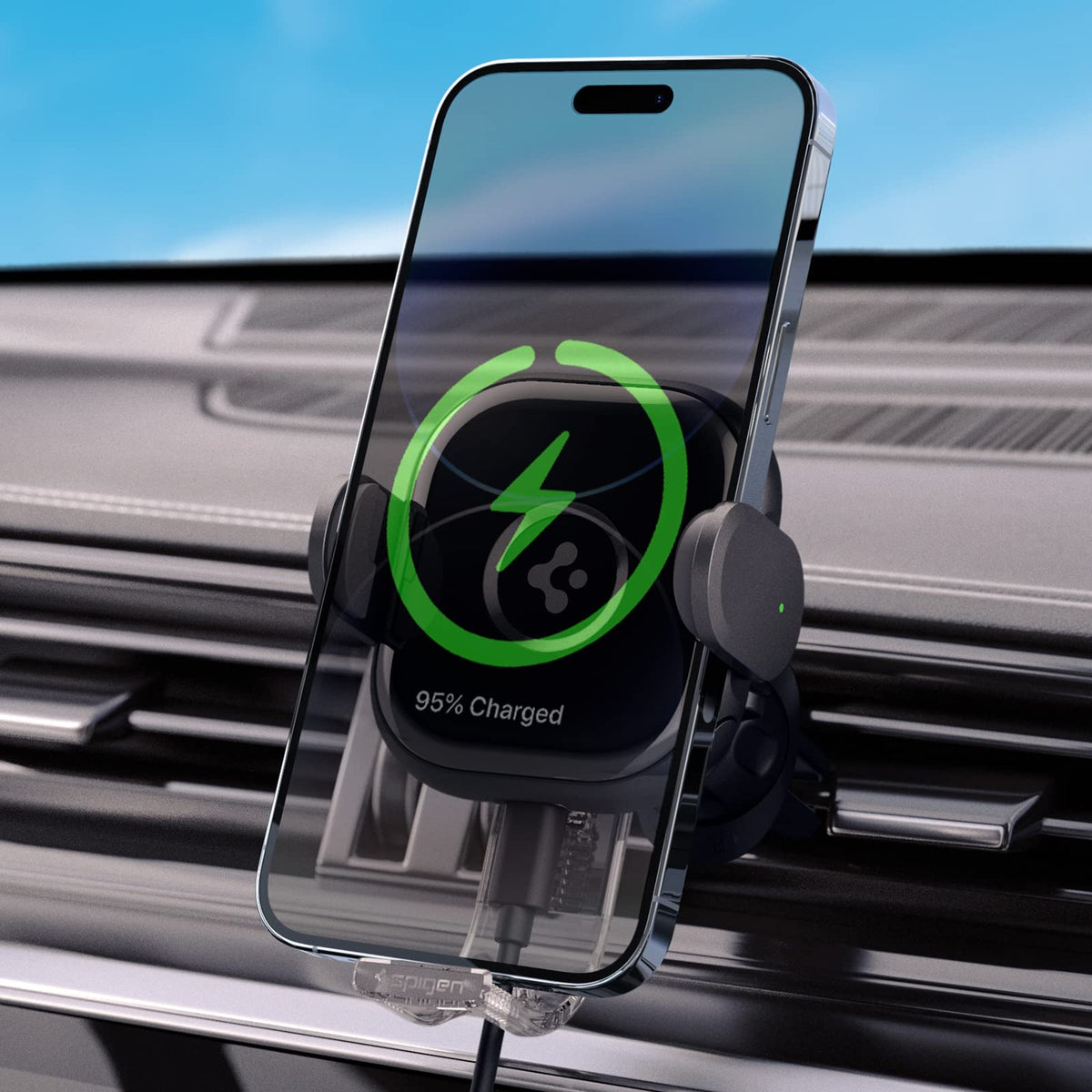 Spigen Onetap Universal Wireless Car Charger Mount, 15W Fast Charging Auto Clamp For Air Vent, Silent Designed For Noiseless Mou