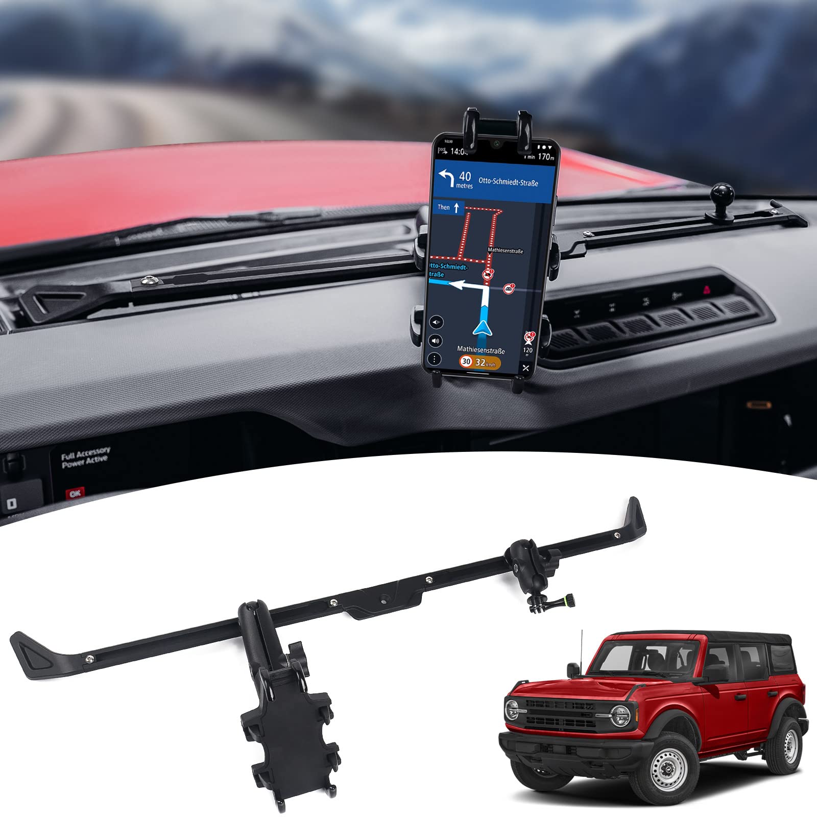 Dkmght Phone Holder Dash Mount For Bronco Accessories 2021 2022, Aluminum Multidevice Mount Interphone Gopro Mount