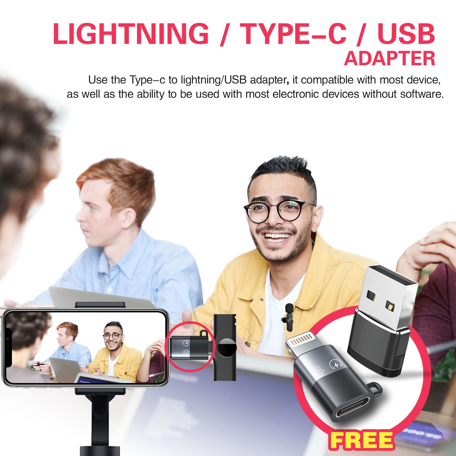 Aisizon Wireless Clip Mic, Wireless Lavalier Microphones, Lapel Clip On Microphone, For Iphone 15, Smartphone, Laptop, Video Rec