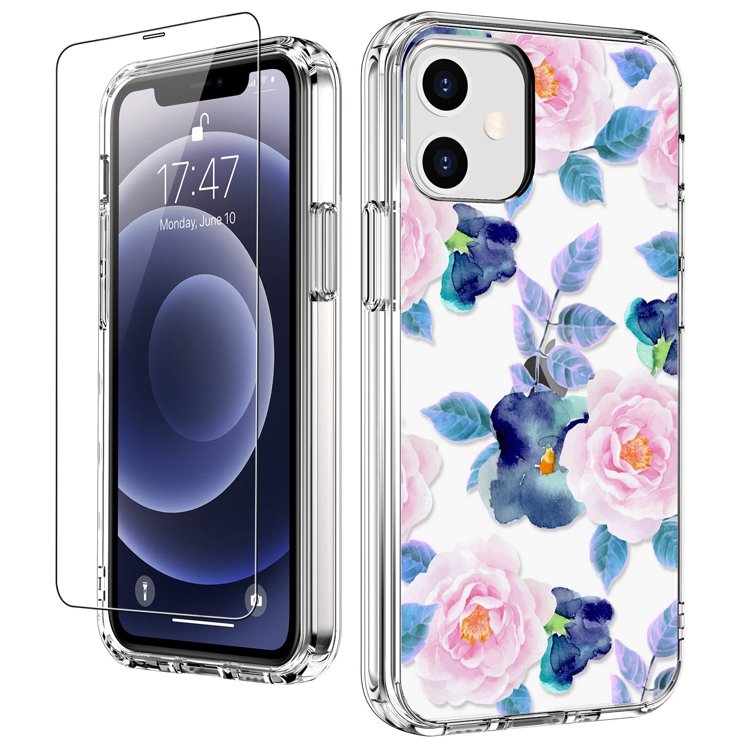 Luhouri Designed For Iphone 12 Case,Iphone 12 Pro Case With Screen Protector   Slim Fit, Sturdy Clear Acrylic Cover For Women An